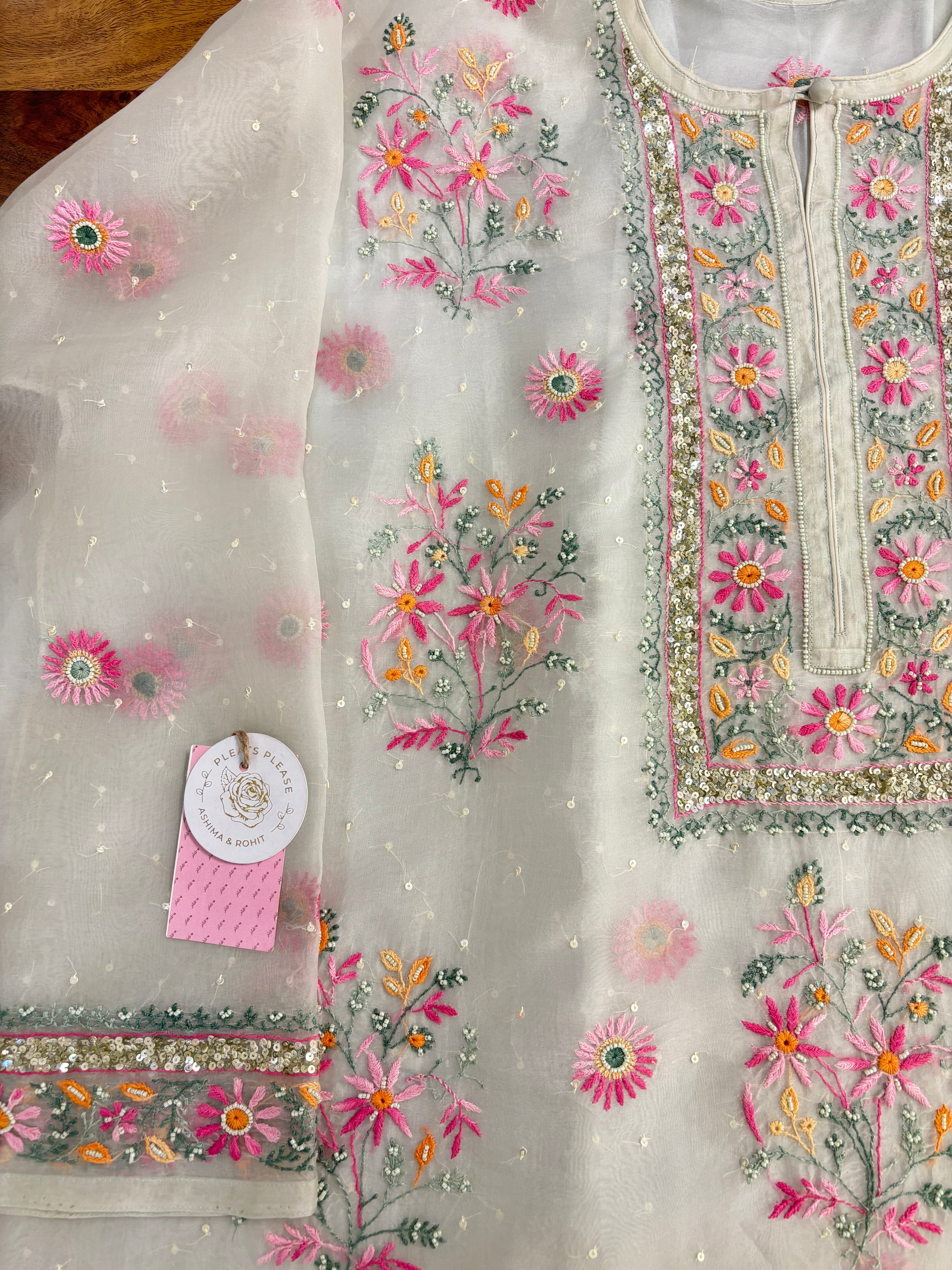Ivory Cream Pure Organza Chikankari Kurta & Dupatta