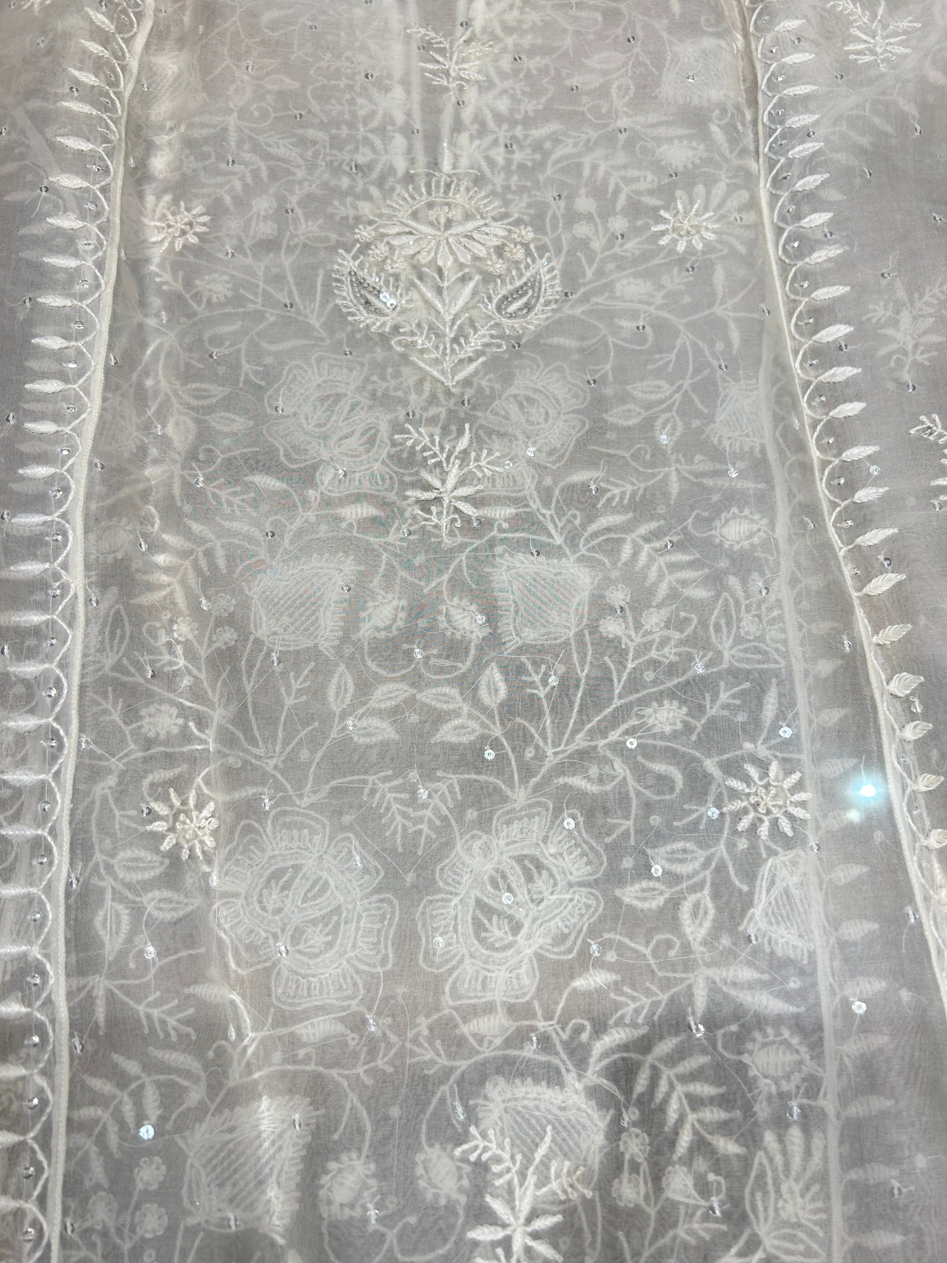 Dyeable Chikankari Organza Kurta & Dupatta Set