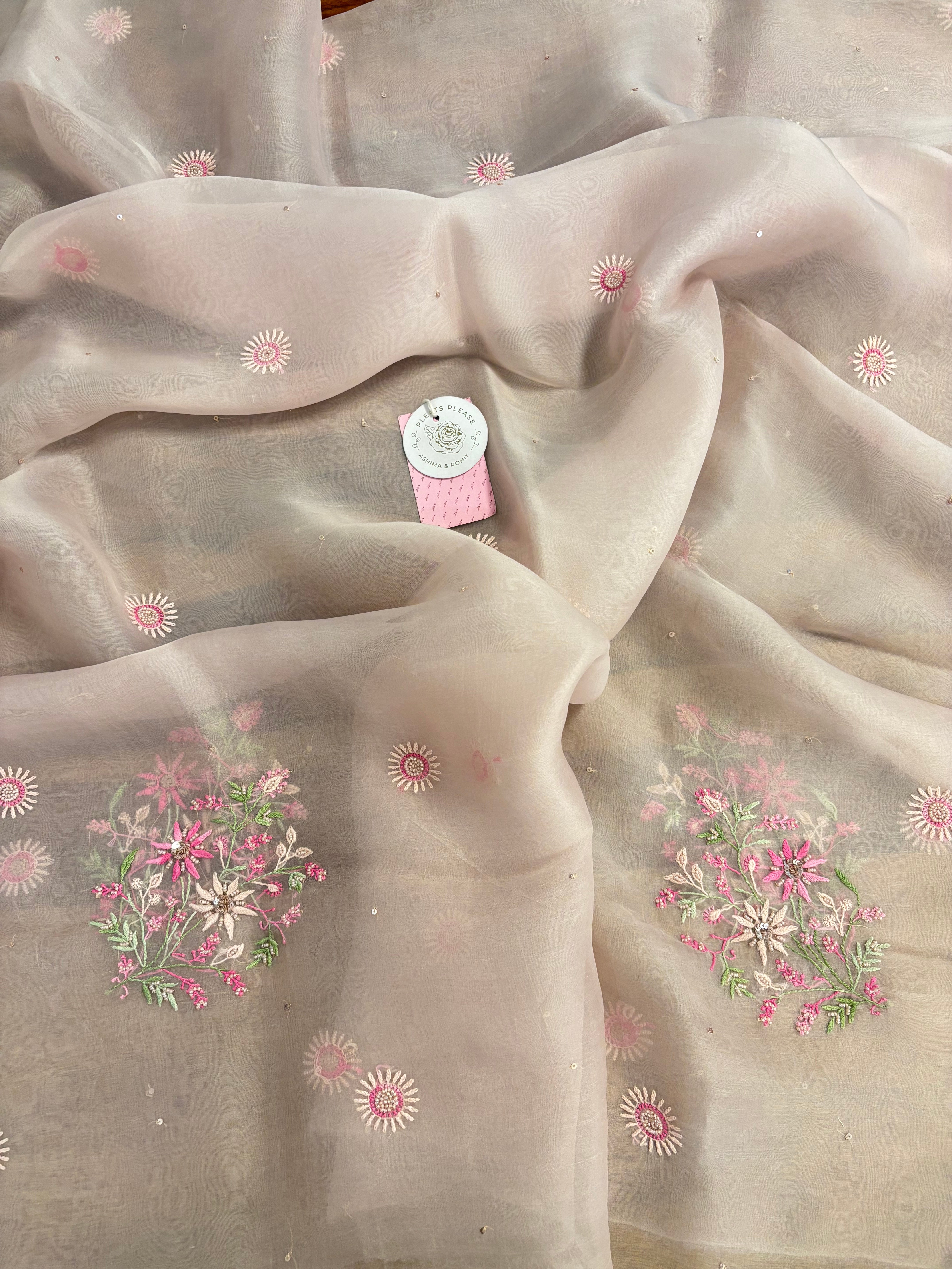 Blush Pink Pure Organza Silk Chikankari Kurta & Dupatta
