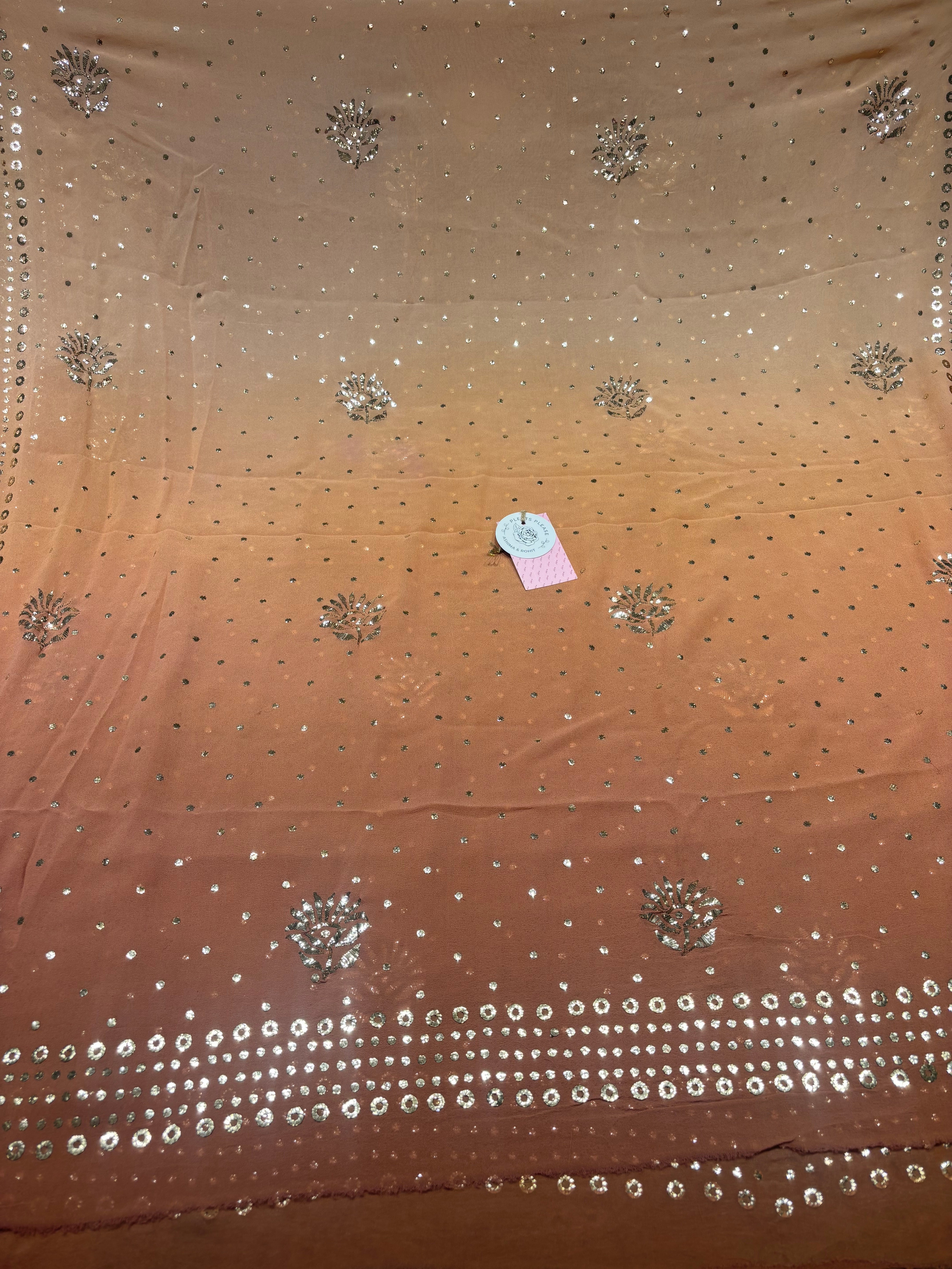 Brown Ombre Pure & Premium Georgette Mukaish Anarkali & Dupatta Set