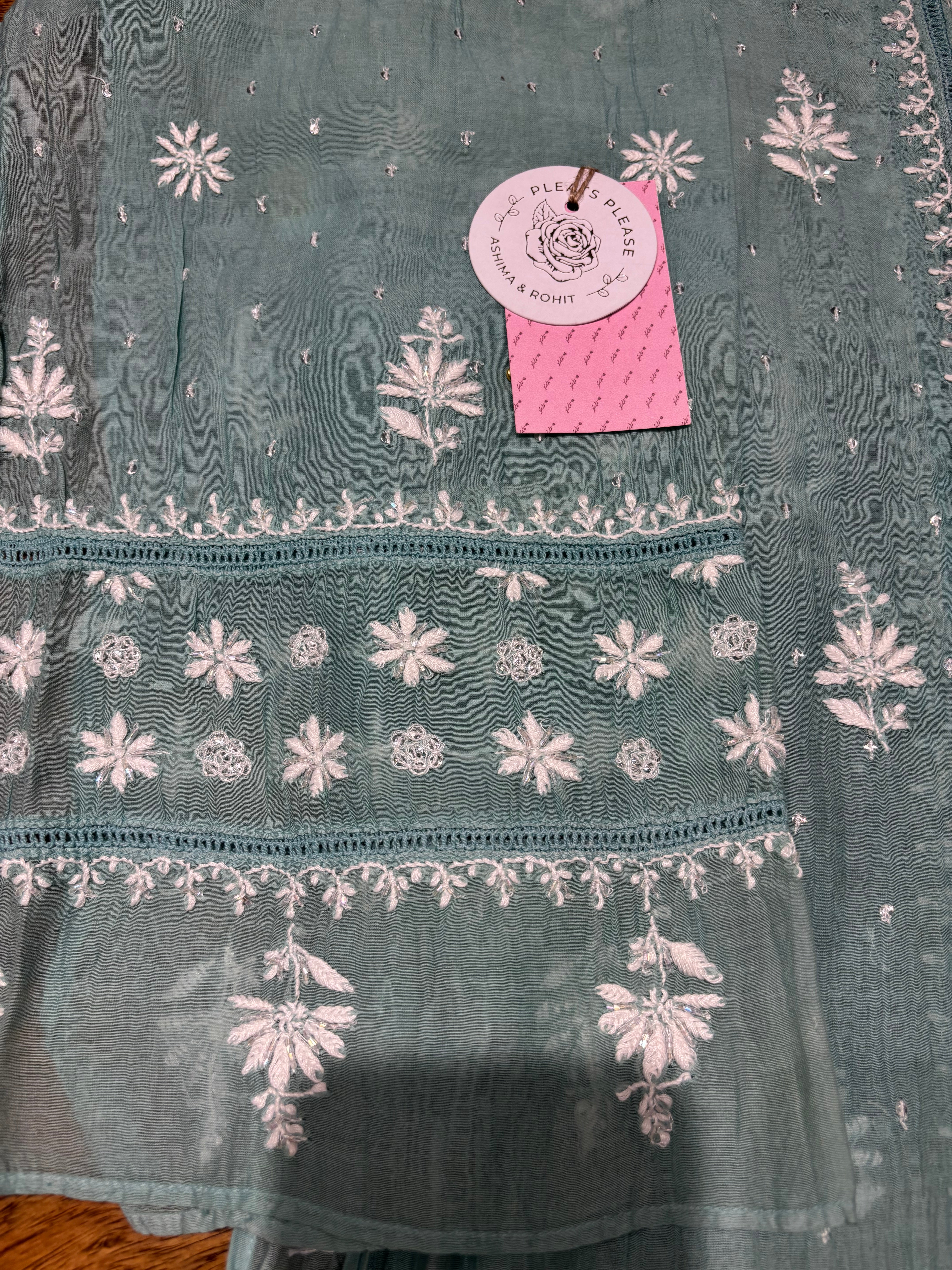 Turquoise Blue Chanderi Mul Chikankari Kurta & Dupatta set