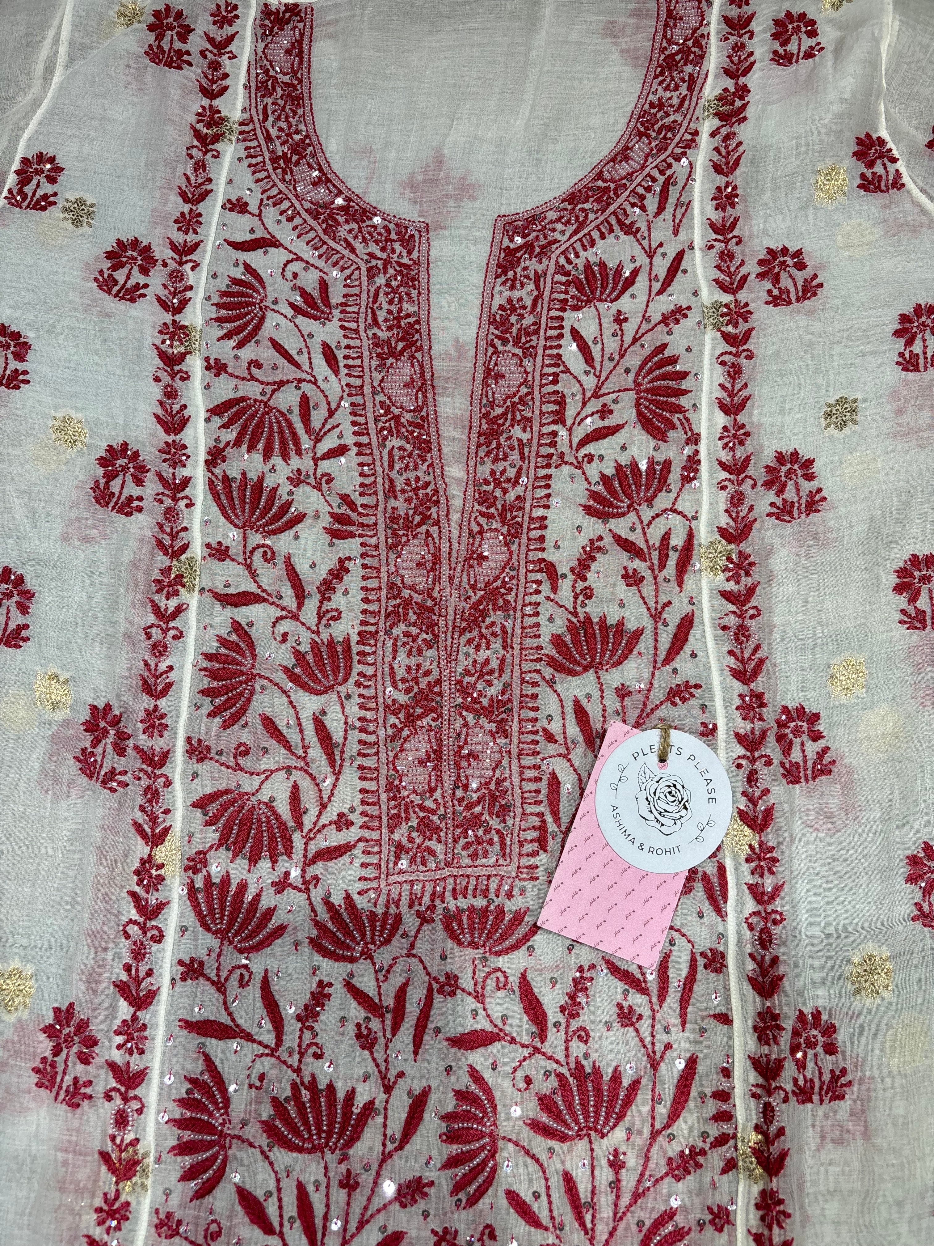 Dyeable Chanderi Mul Chikankari Kurta & Dupatta Set