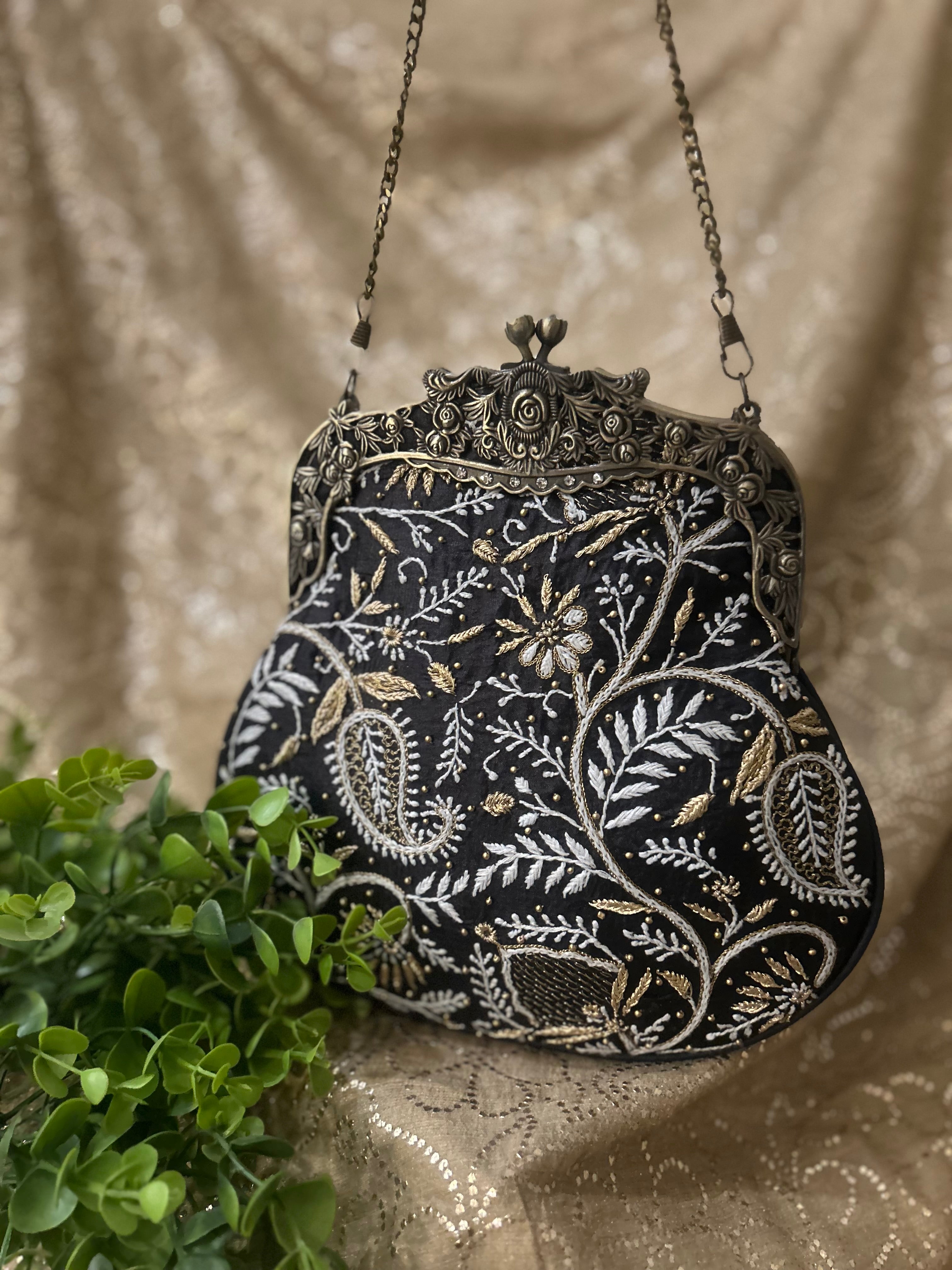 Black Chikankari Clutch Bag - Pleats PleaseChikankari