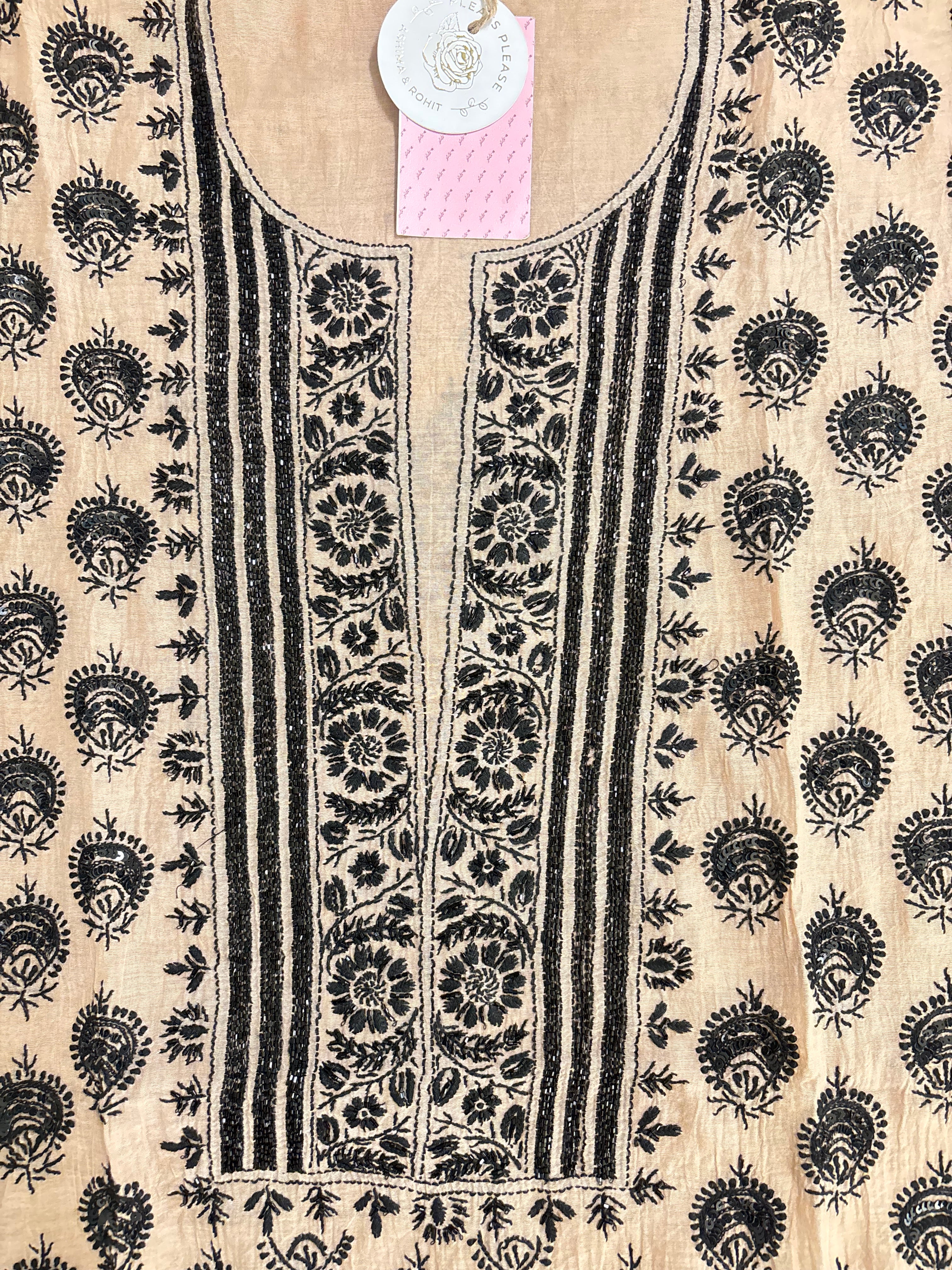 Beige Chanderi Chikankari Kurta & Dupatta