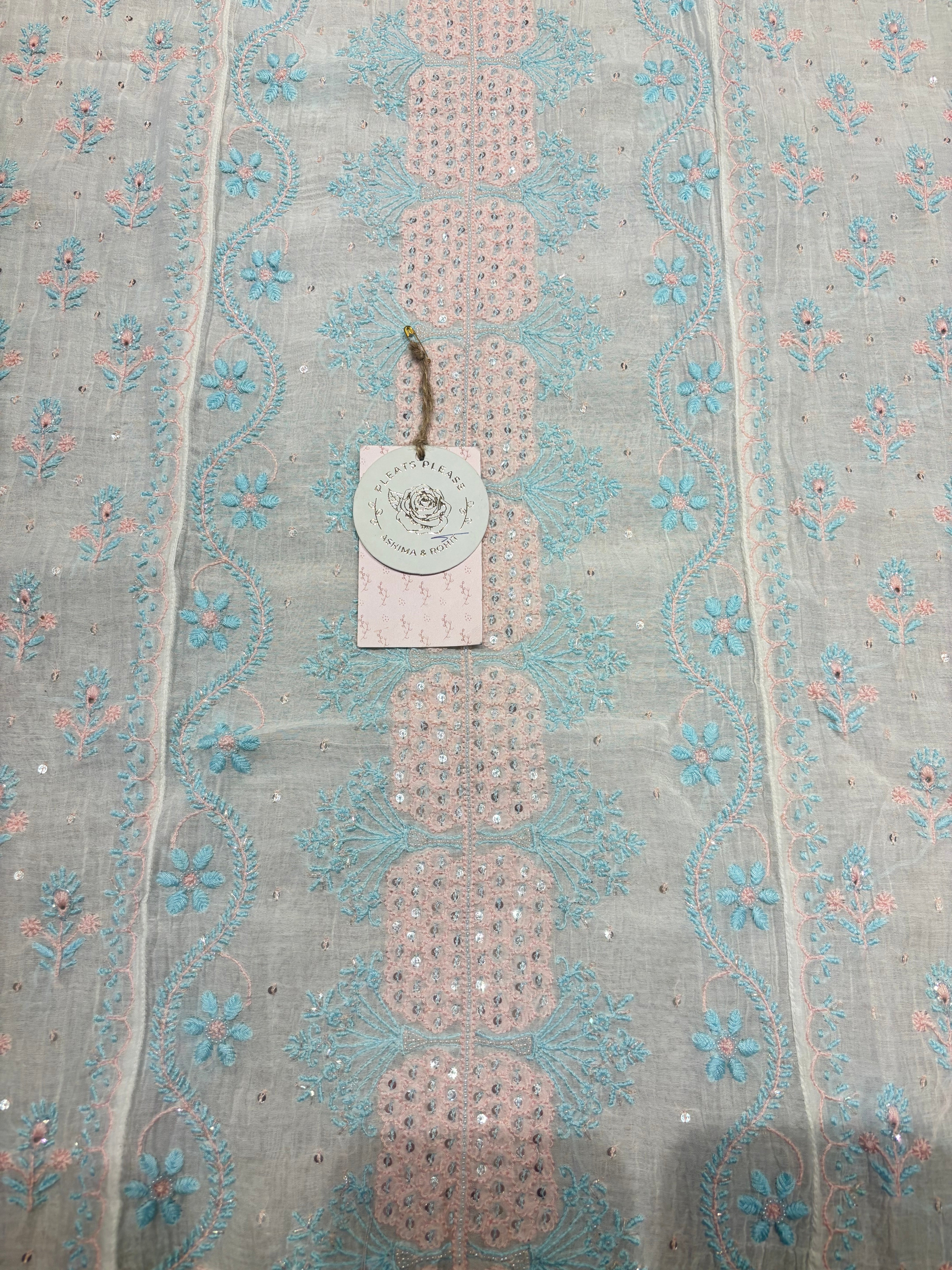 Dyeable Chanderi Mul Chikankari Kurta and Dupatta set