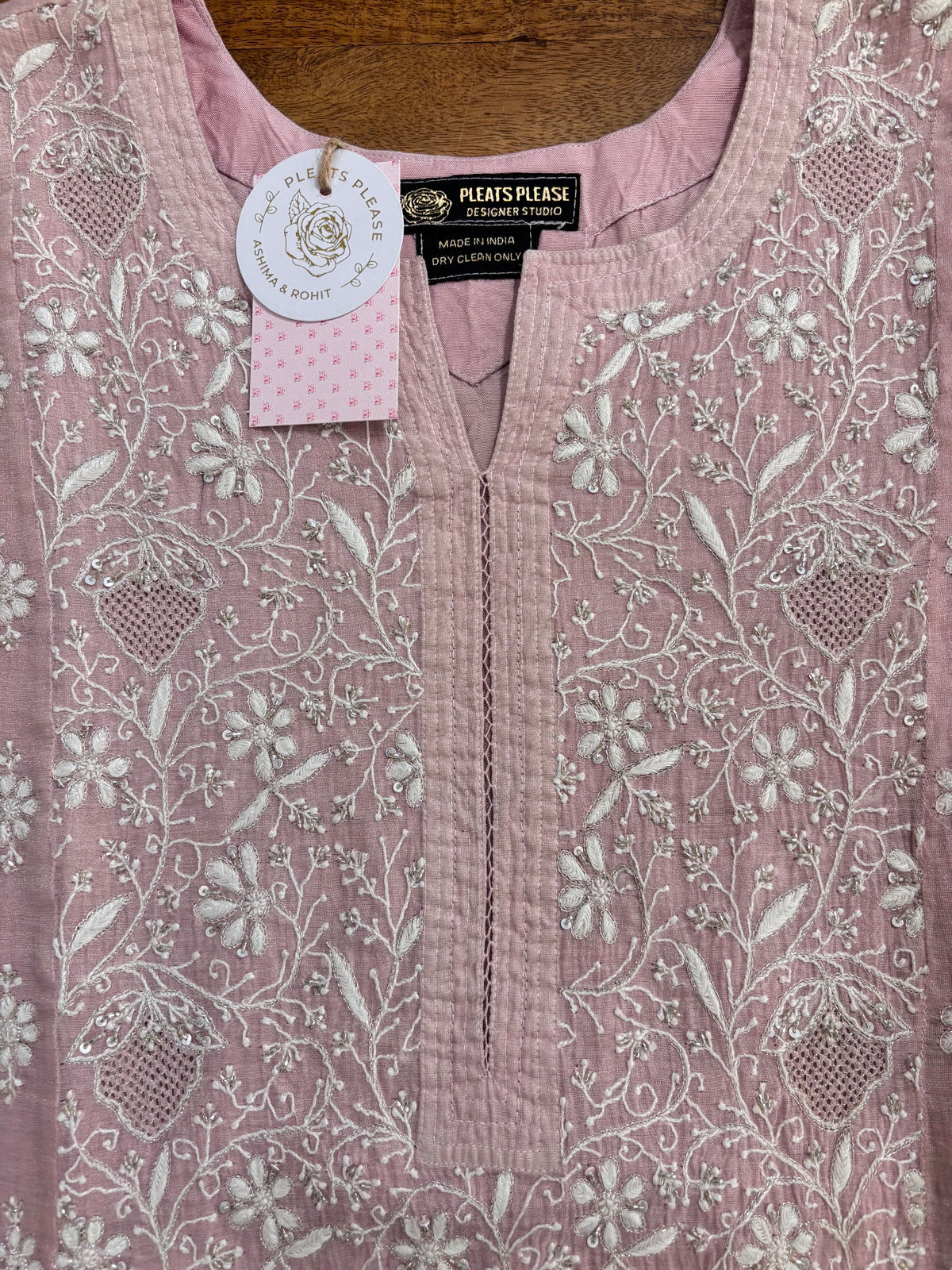 Pink Pure Tissue Chikankari Kurta, Dupatta With Bottom