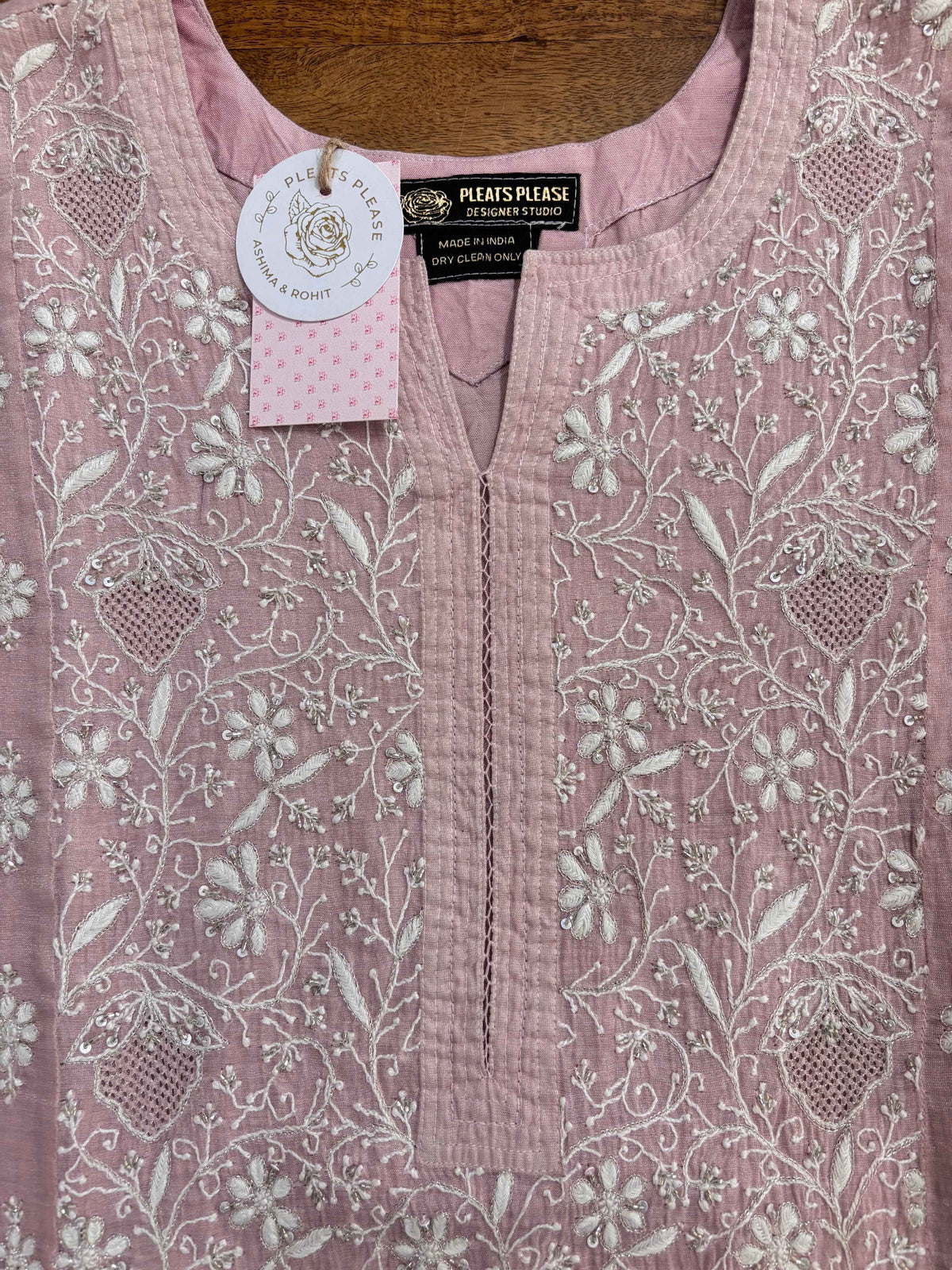 Pink Pure Tissue Chikankari Kurta, Dupatta With Bottom