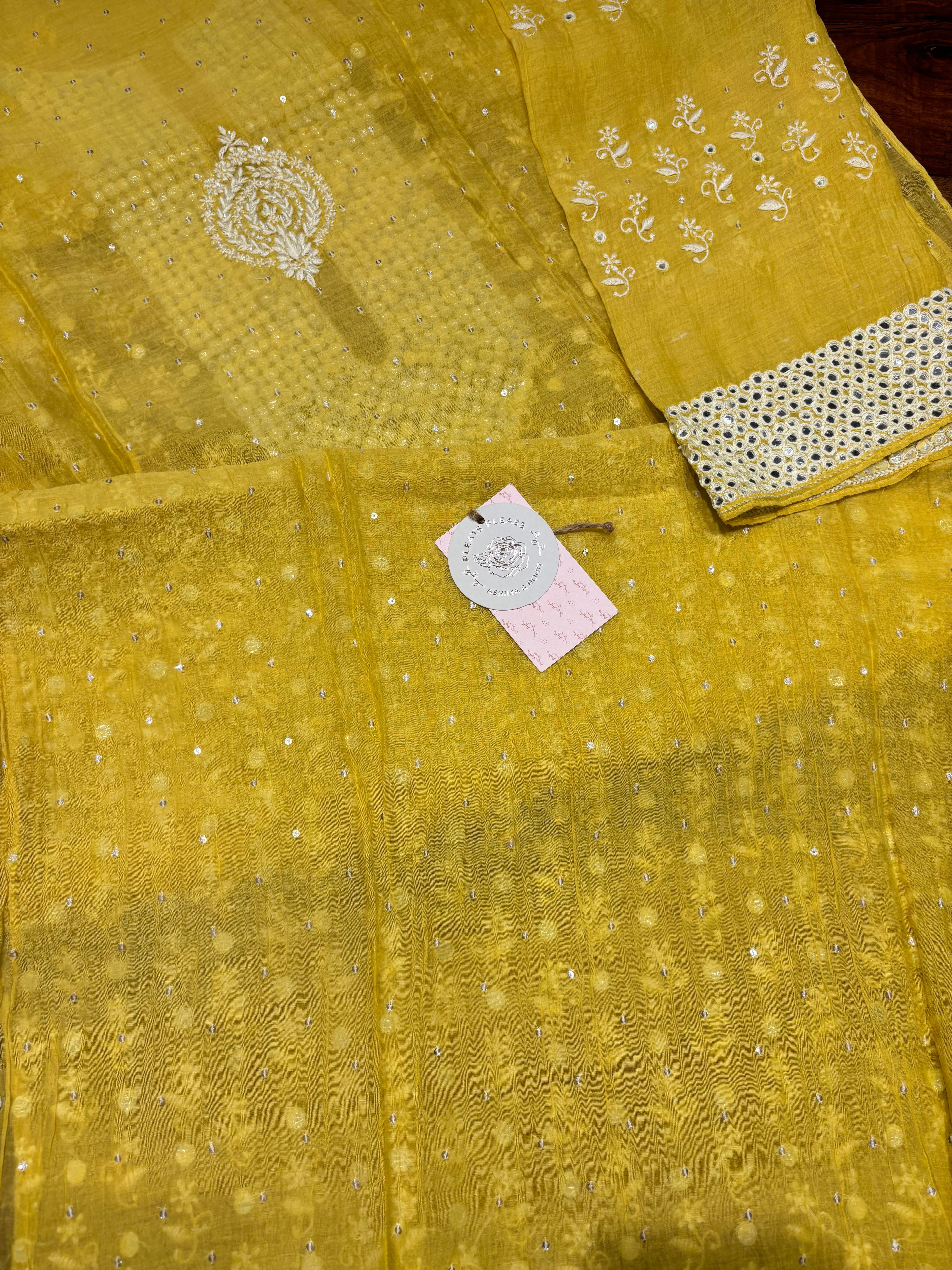 Yellow chanderi Mul Chikankari Kurta and Dupatta Set