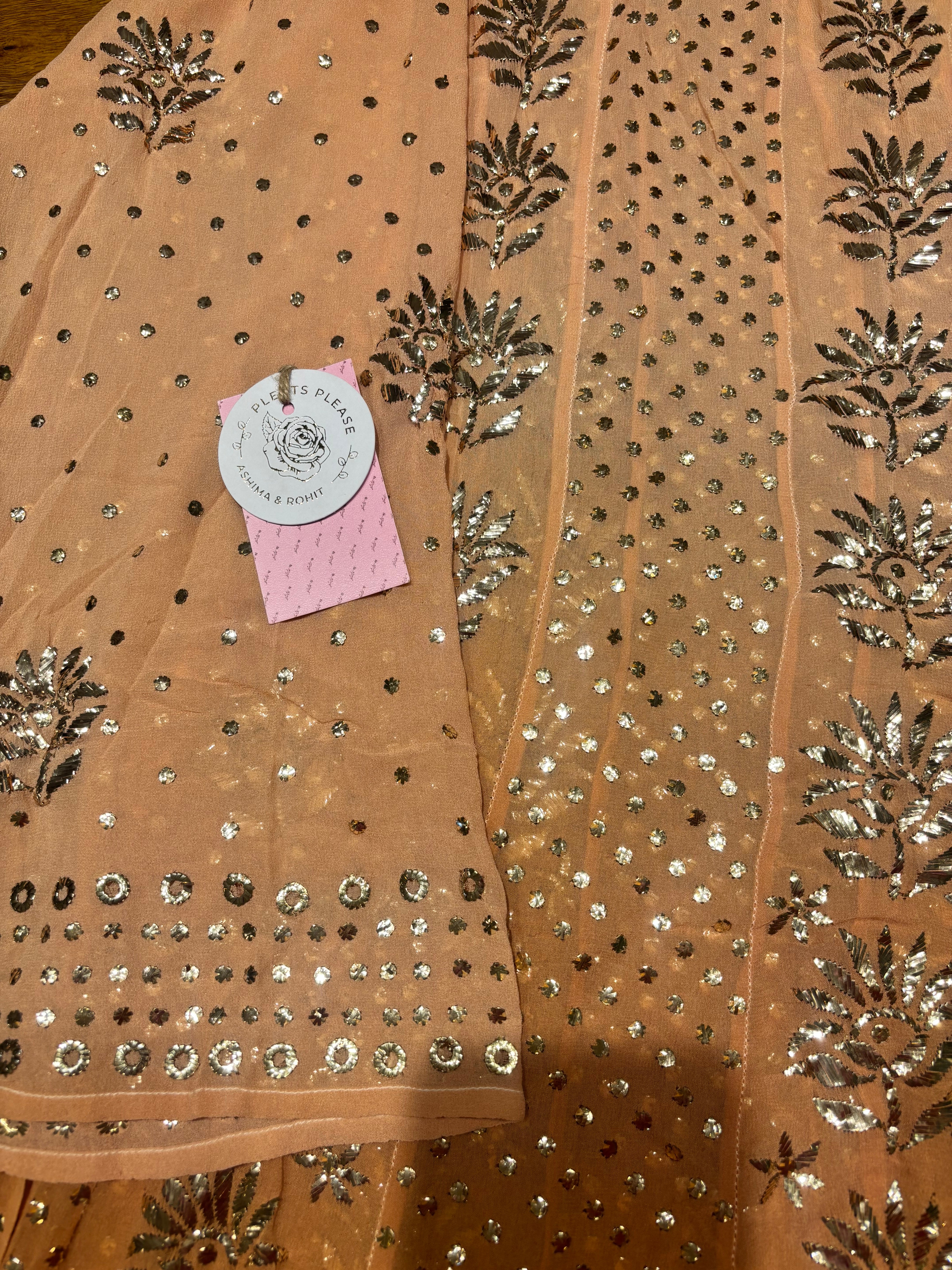 Brown Ombre Pure & Premium Georgette Mukaish Anarkali & Dupatta Set