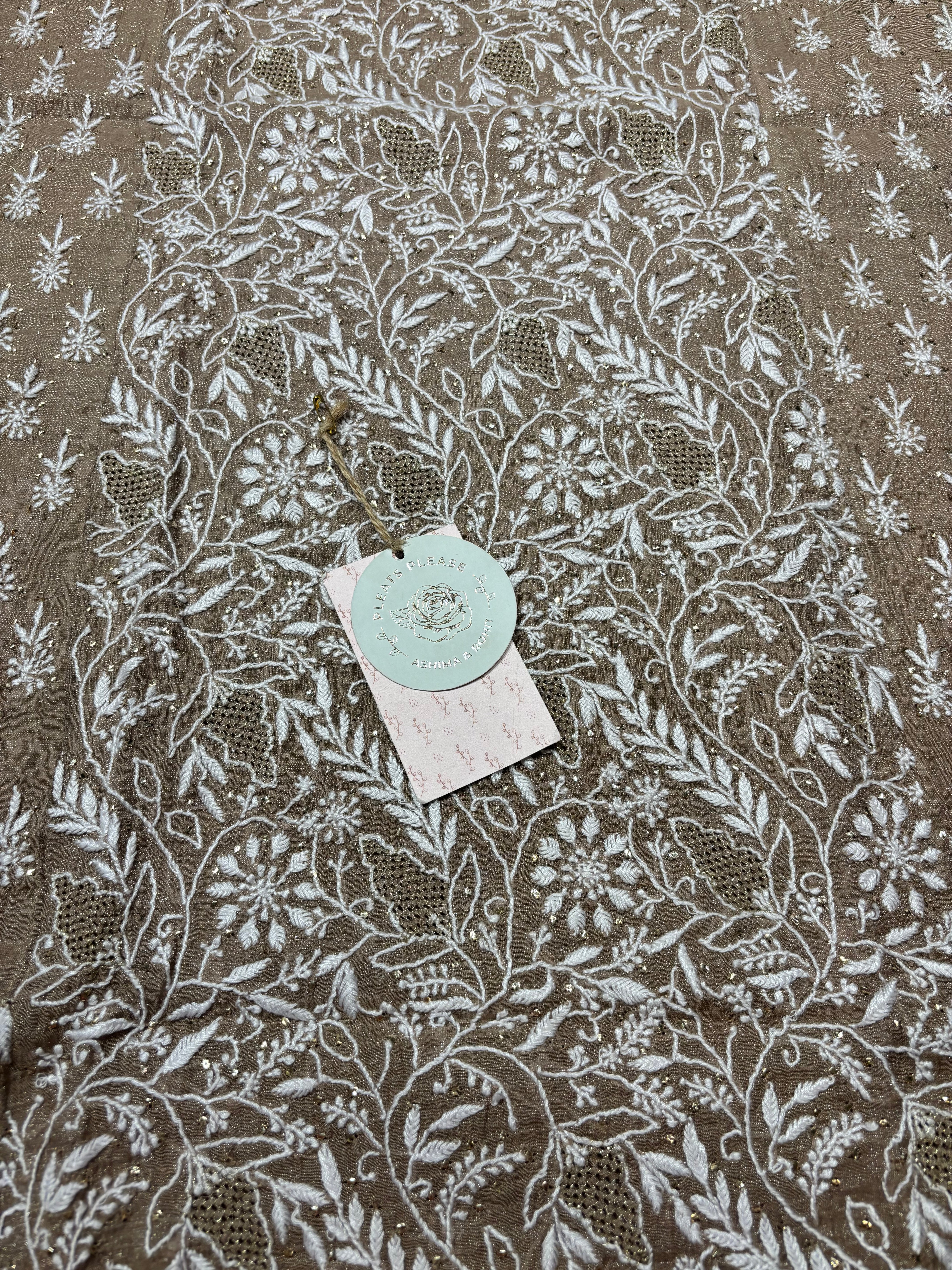 Brown Pure And Premium Tissue Chikankari Kurta And Dupatta Set