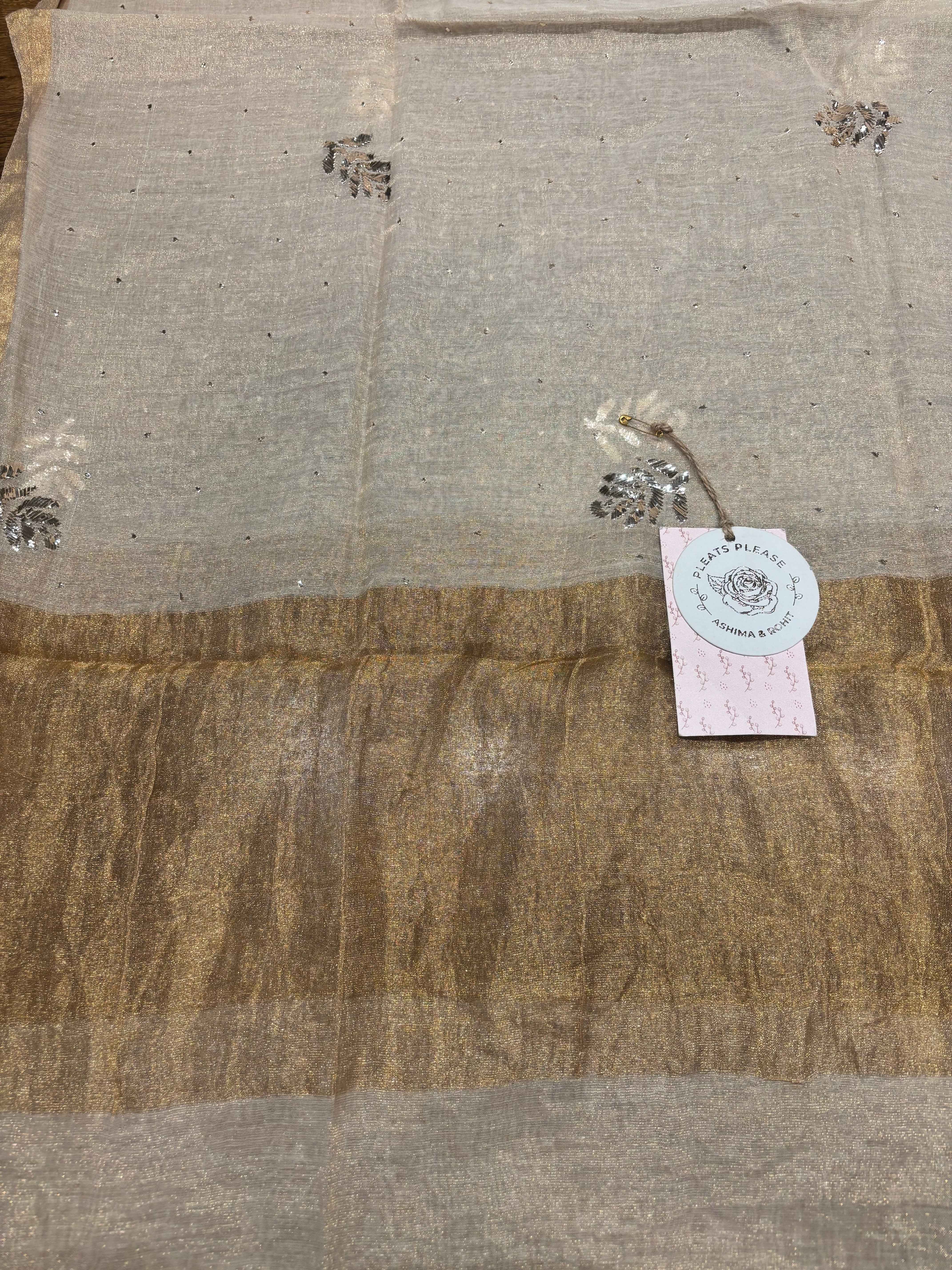 Gold Pure And Premium Tissue Mukaish Dupatta - Pleats PleaseChikankari