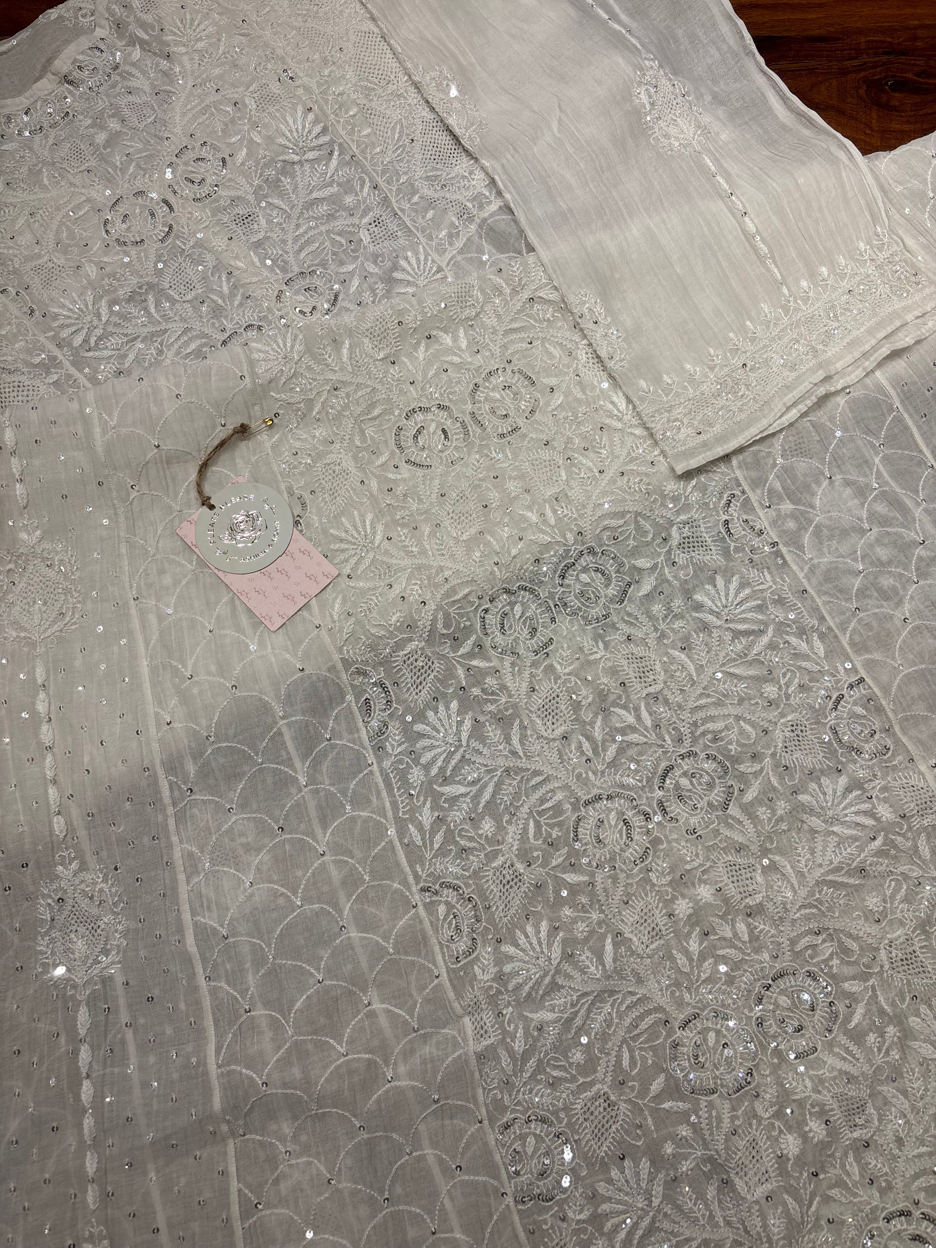 Dyeable Chanderi Mul Chikankari Anarkali and Dupatta set