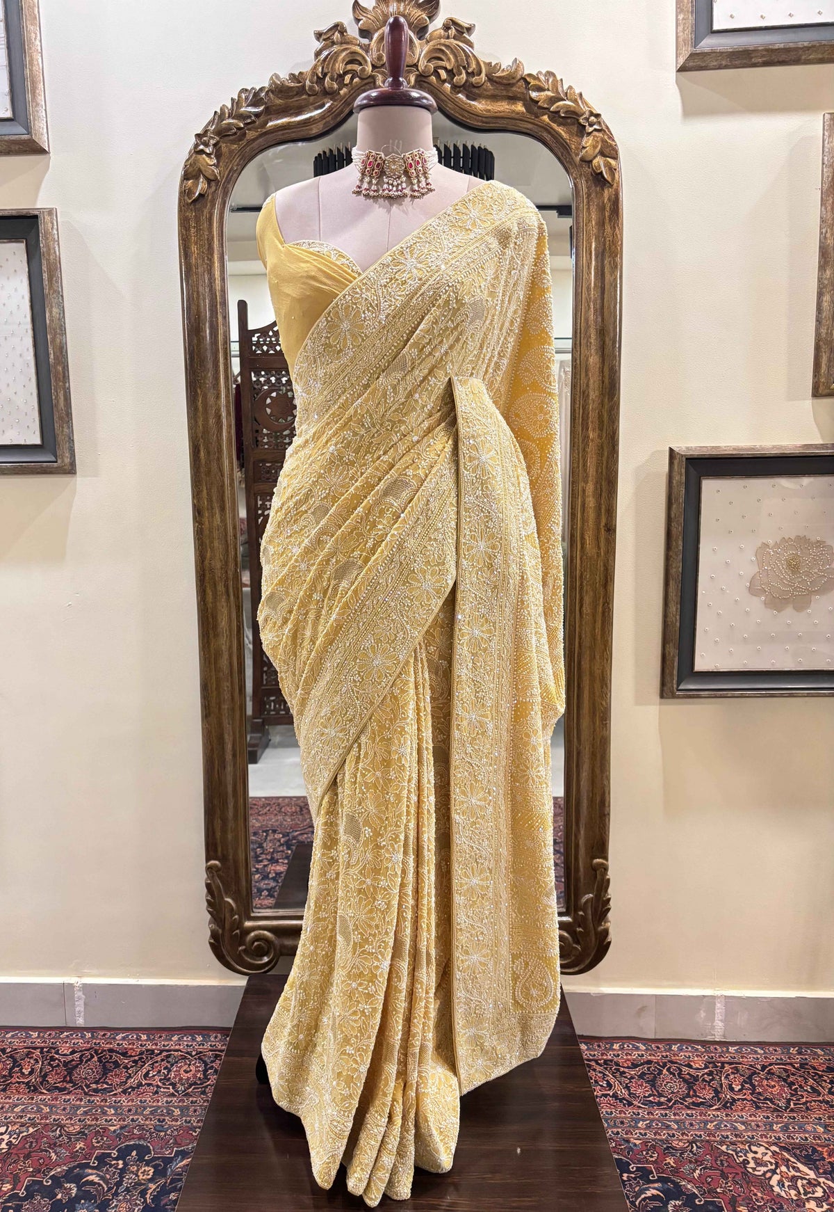Bright Yellow Pure & Premium Georgette Chikankari Saree
