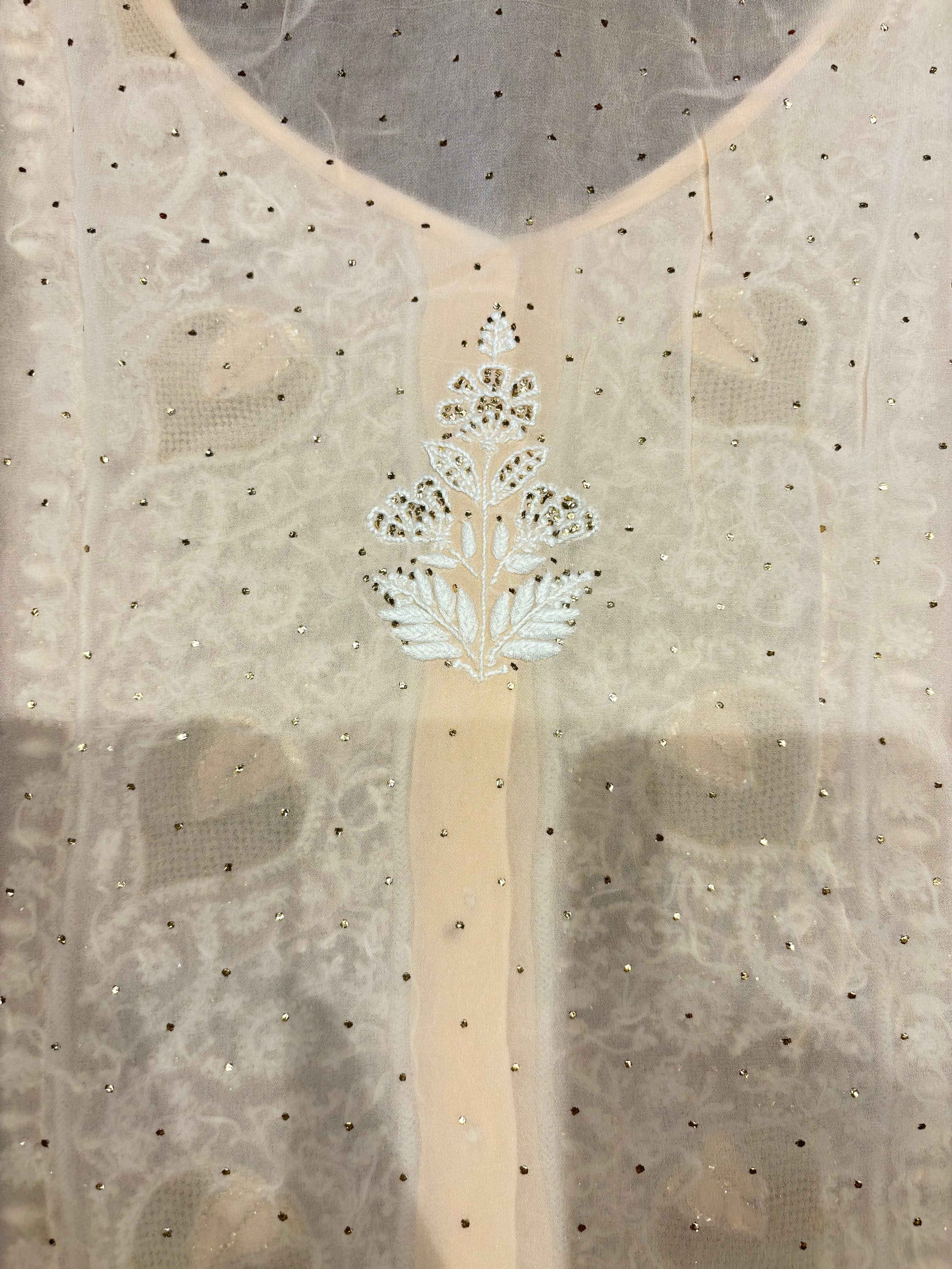 Peach Pure And Premium Georgette Chikankari Co-ord Set - Pleats PleaseChikankari