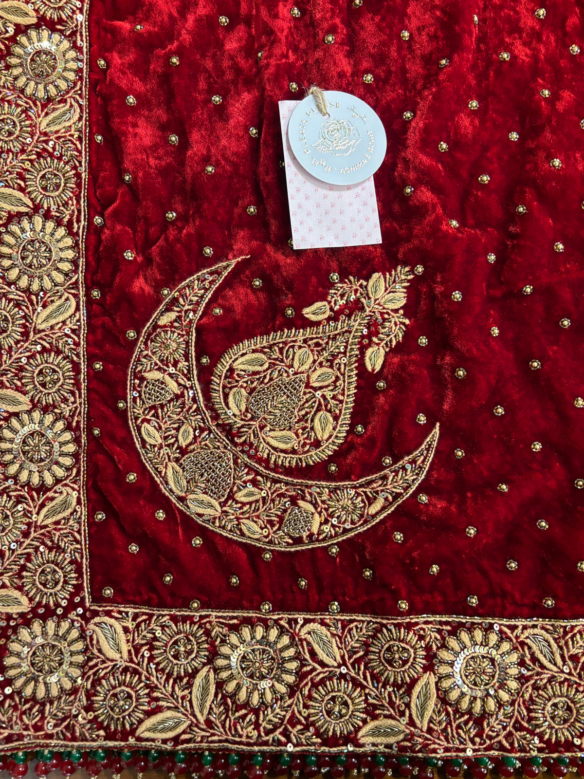 Red Velvet Chikankari Zardozi Embellished Shawl