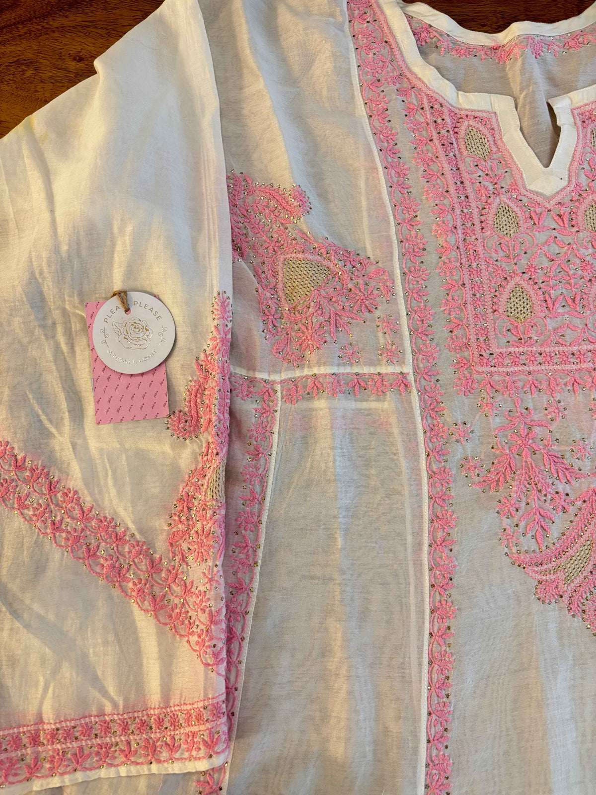 Dyeable Chanderi Chikankari Mukaish Anarkali & Dupatta