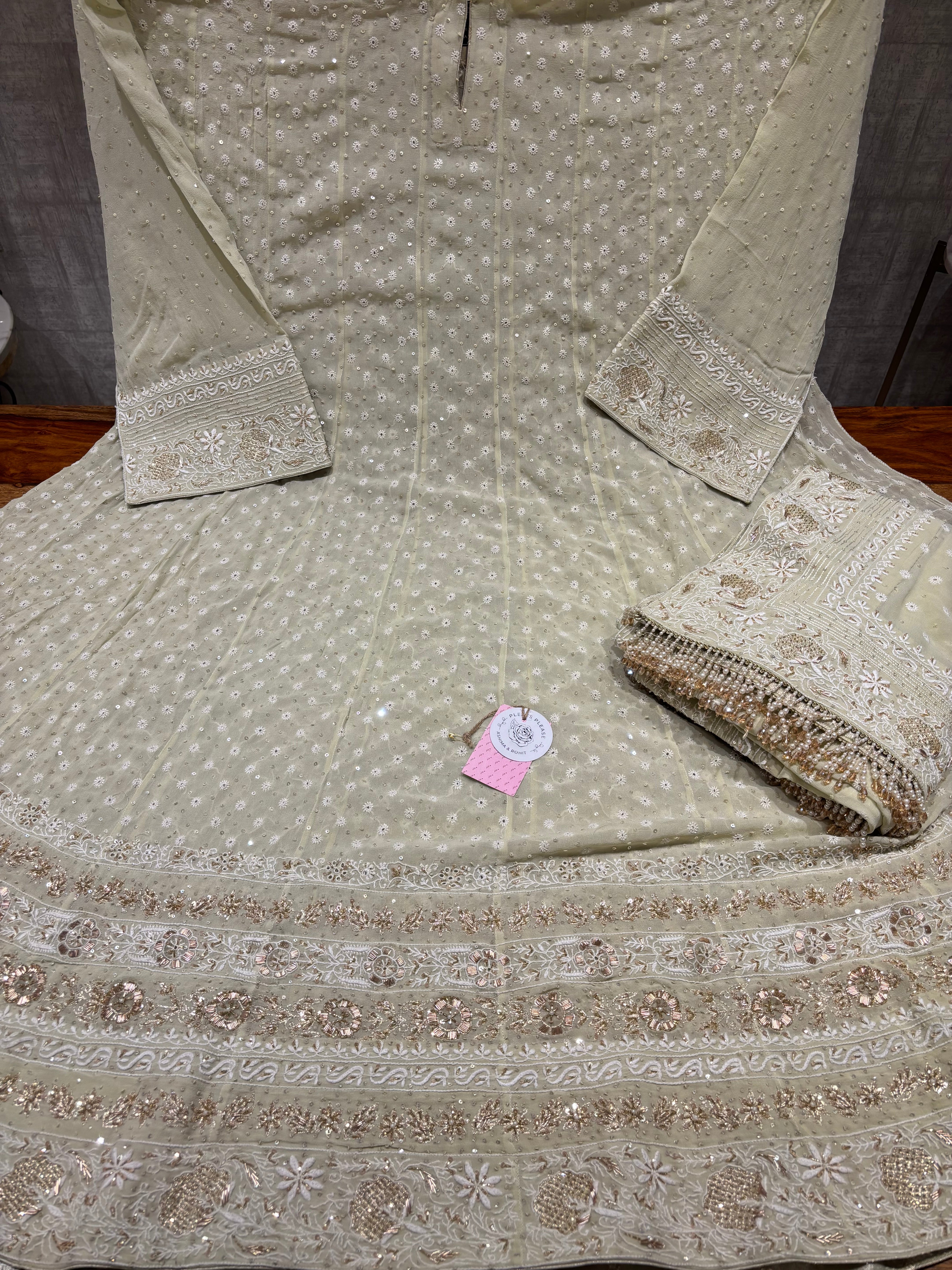 Pistachio Green Pure and Premium Georgette Chikankari Anarkali and Dupatta set