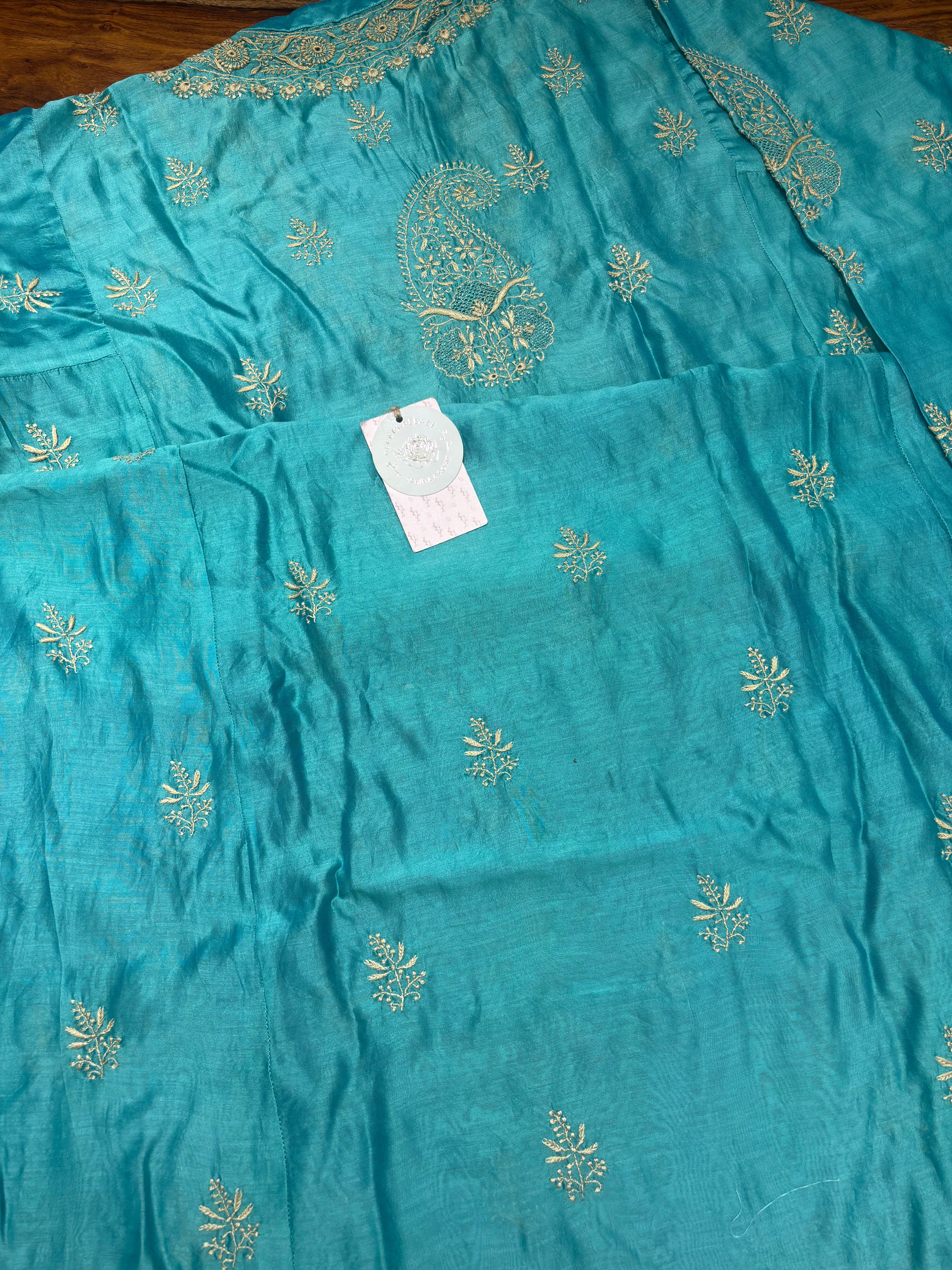 Emerald Green Chanderi Silk Chikankari Kurta Choga