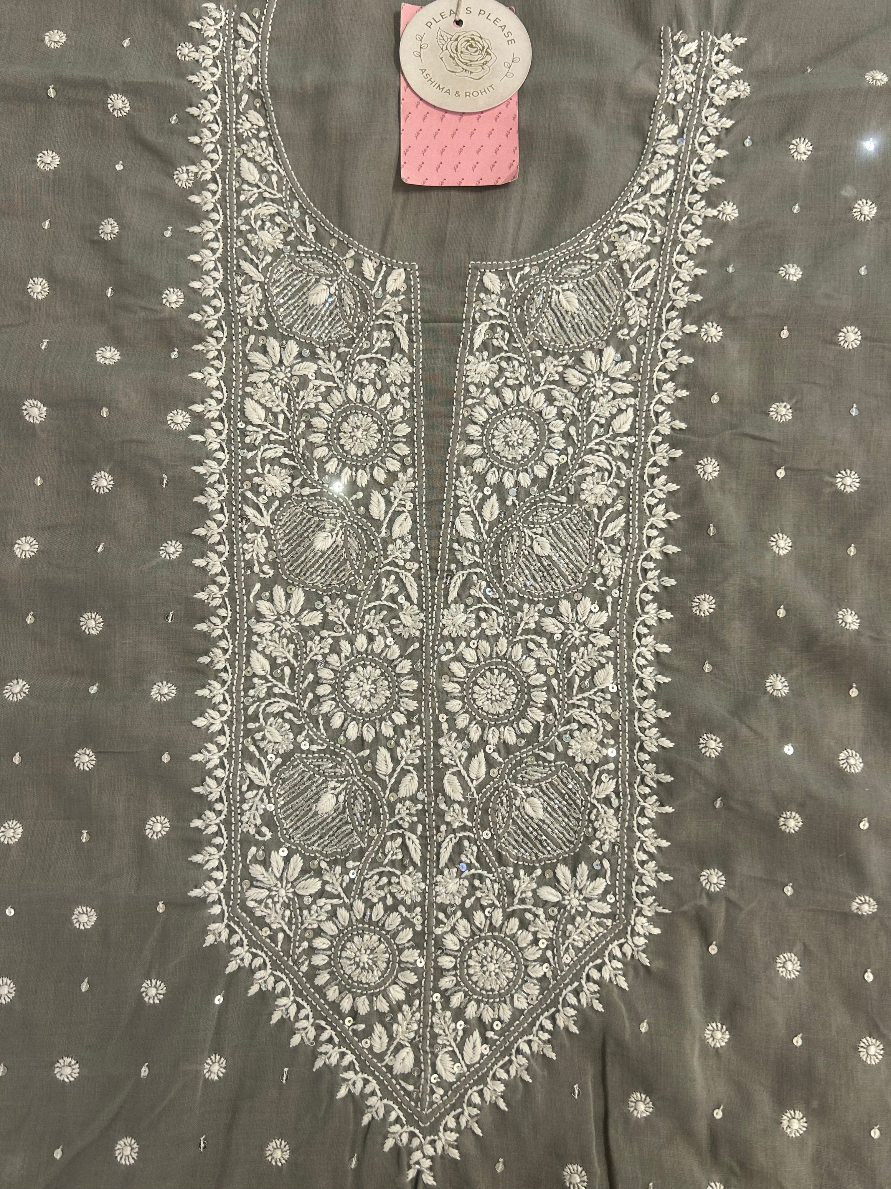 Dove Grey Mulmul Chikankari Kurta