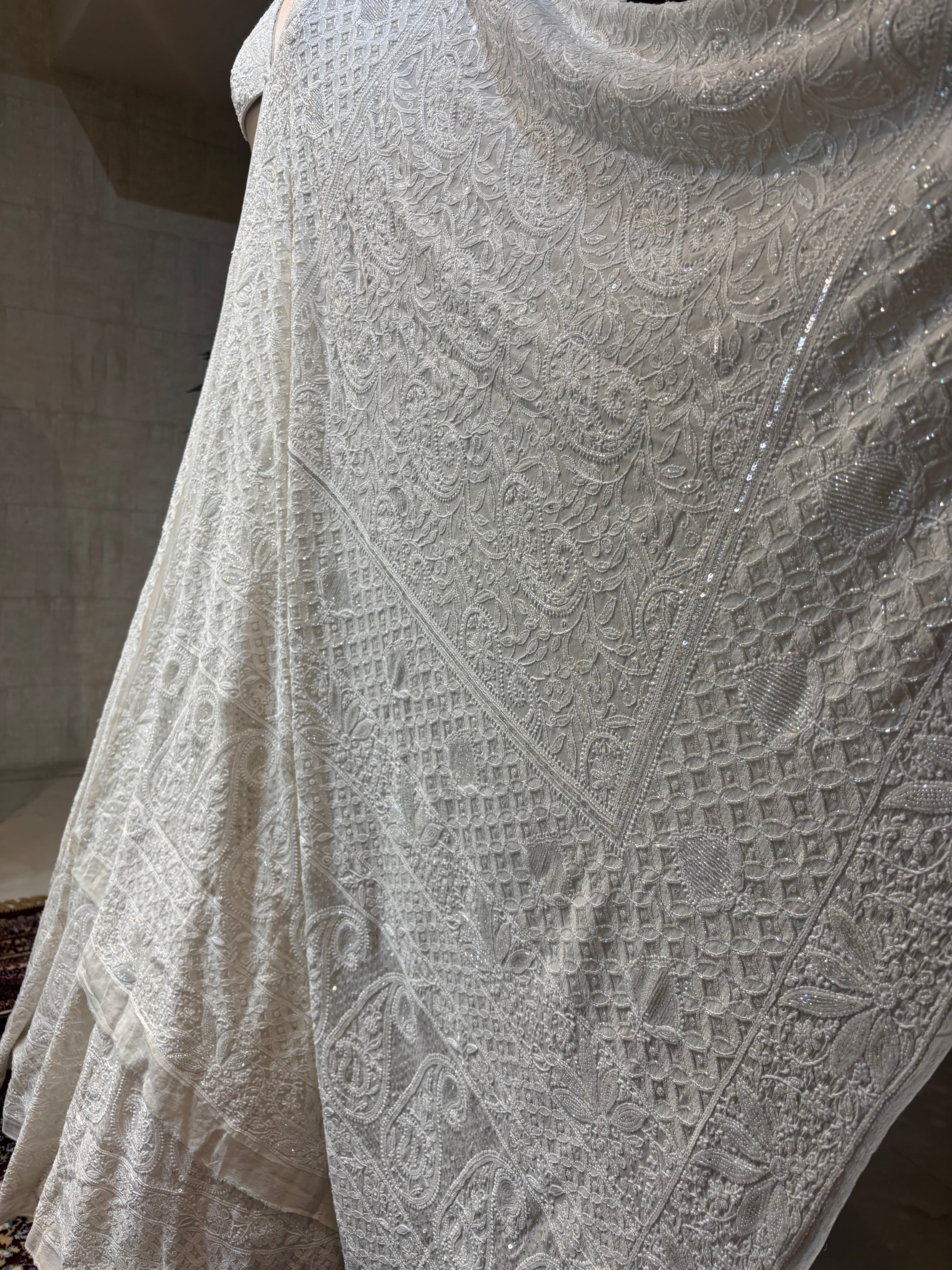 Dyeable Pure Georgette Chikankari Lehenga - Pleats PleaseChikankari