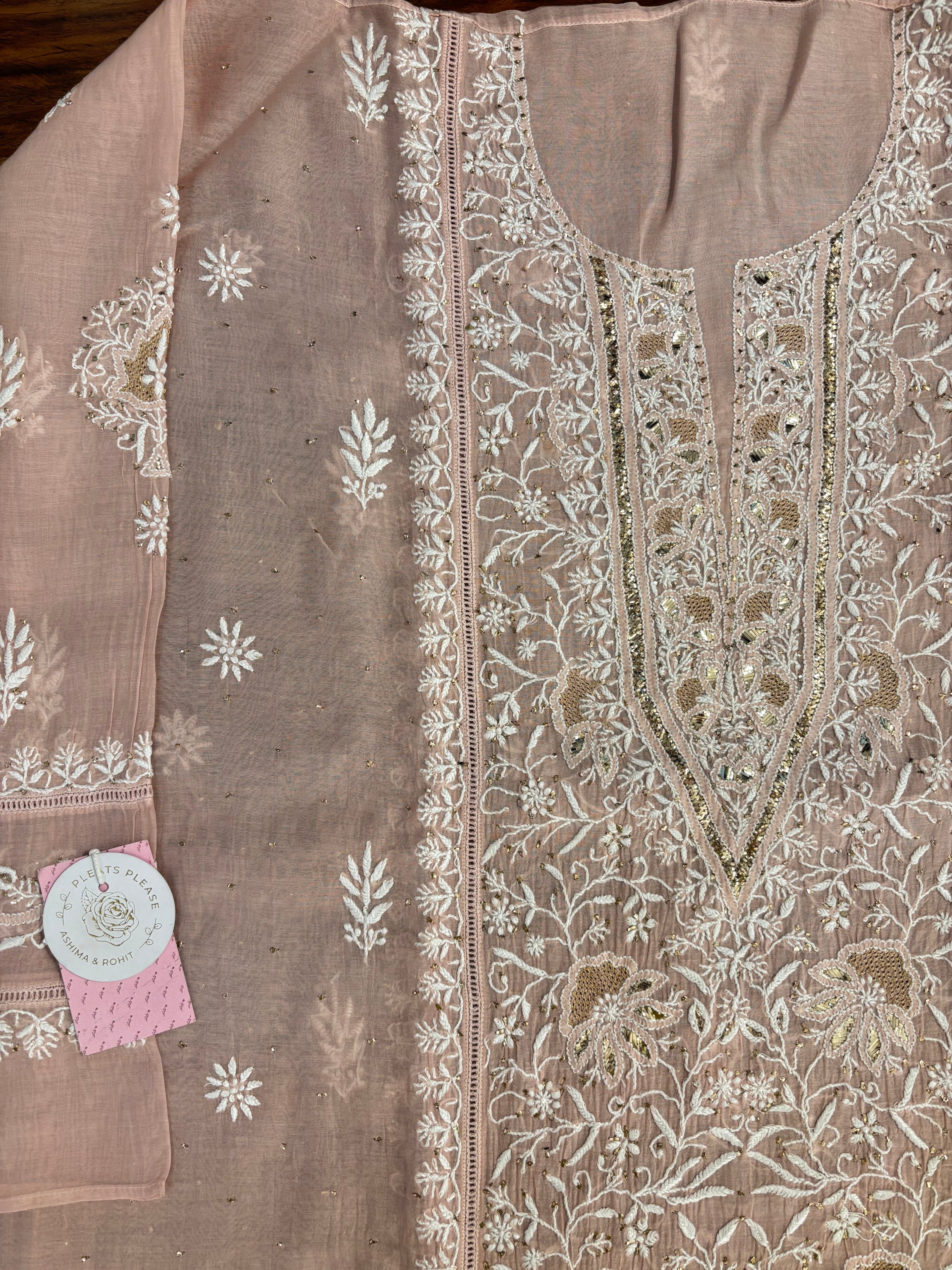 Dusty Peach Chanderi Mul Mukaish & Chikankari Kurta & Dupatta