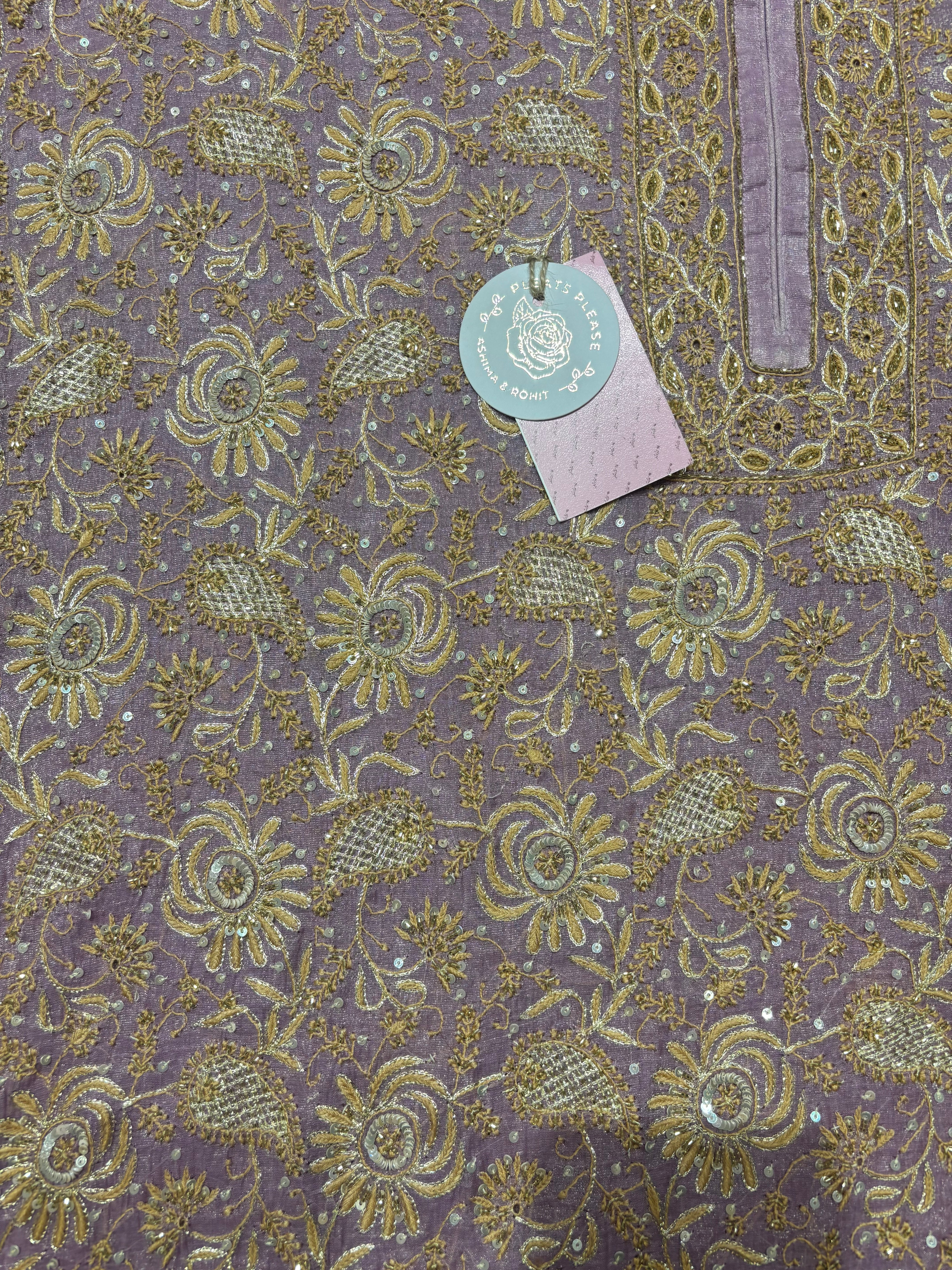 Lavender Pure & Premium Tissue Chikankari Kurta & Dupatta Set