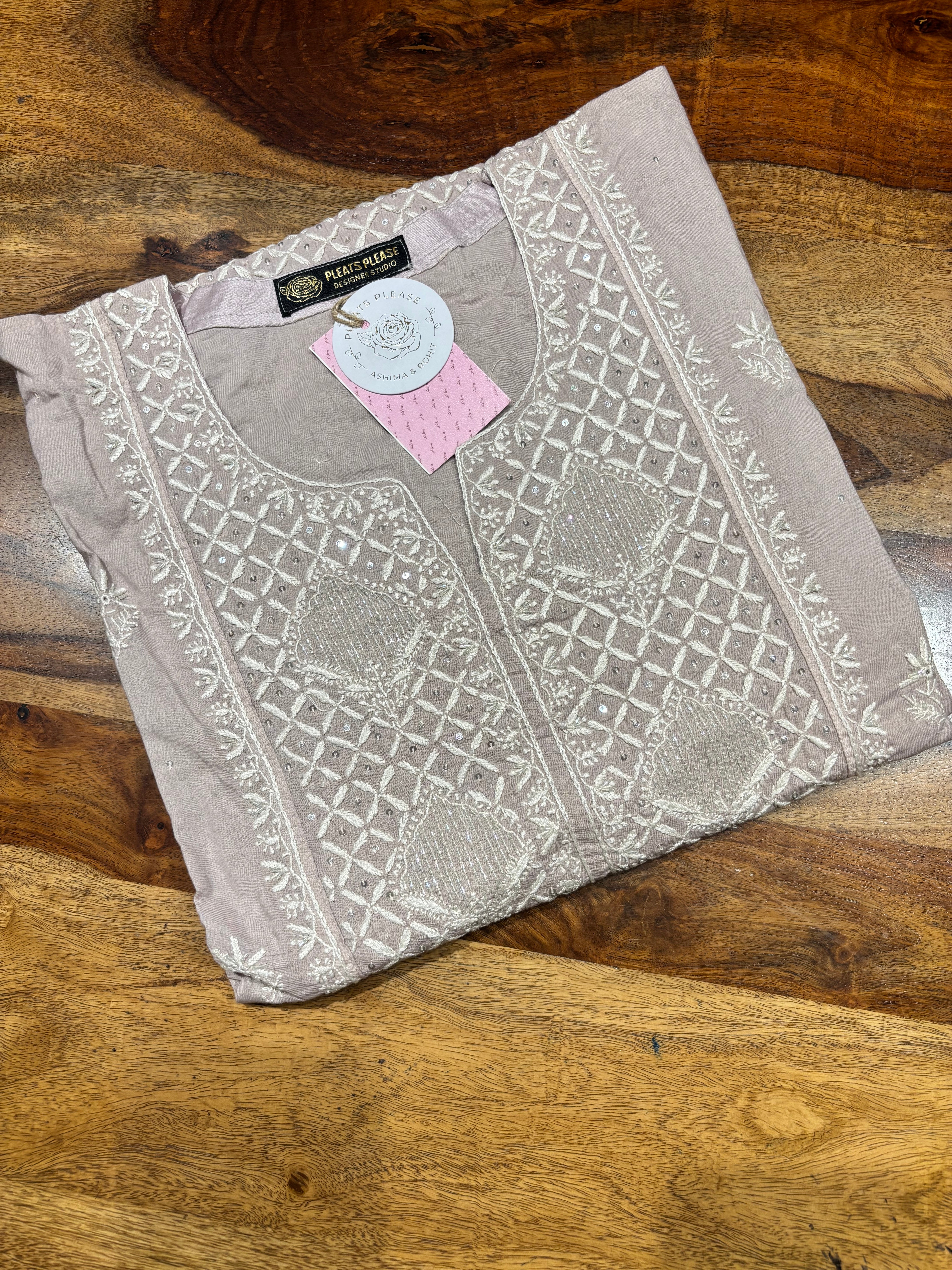 Mauvish Pink Mulmul Chikankari Kurta