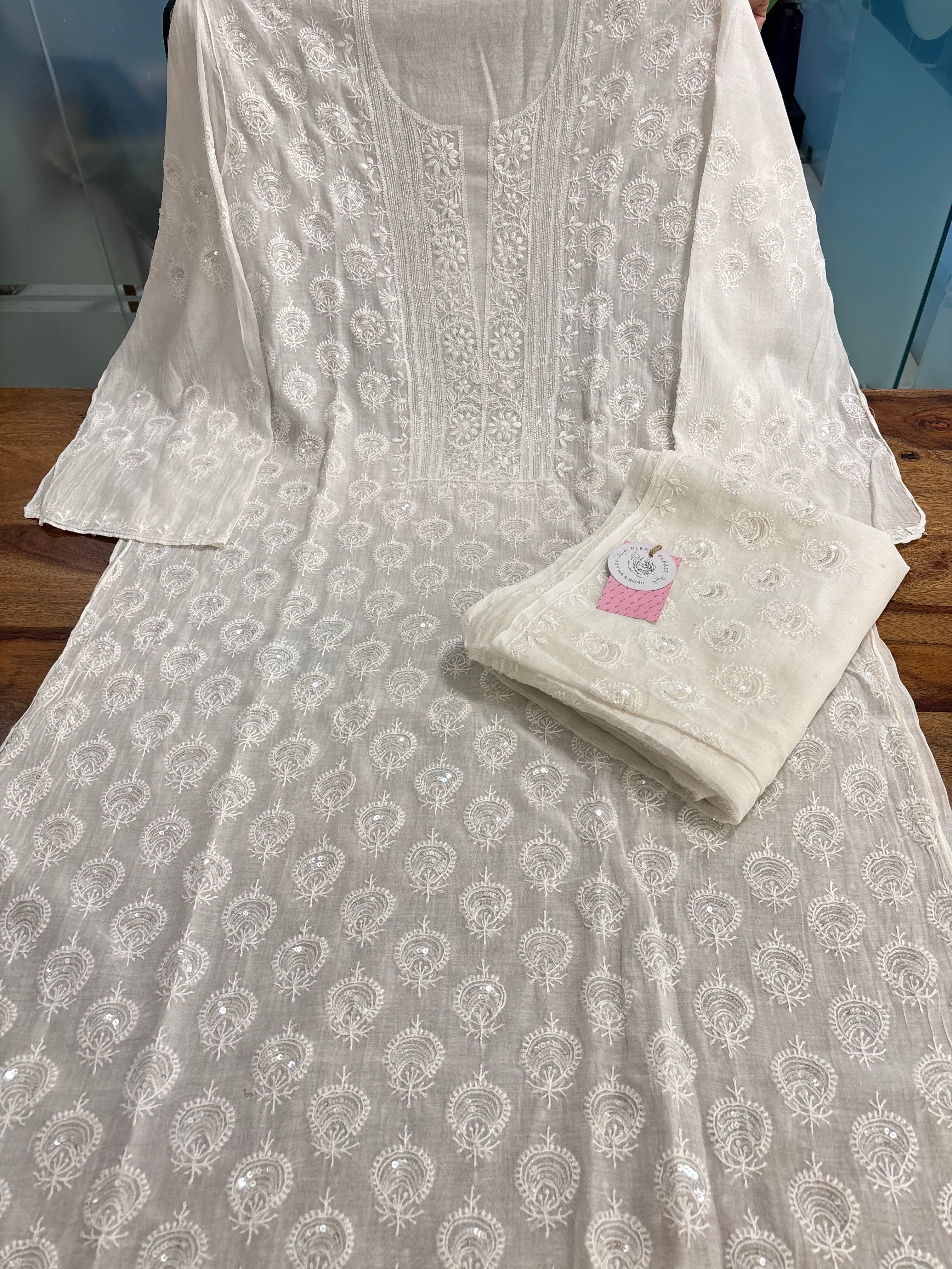 Dyeable Chanderi Chikankari Kurta & Dupatta