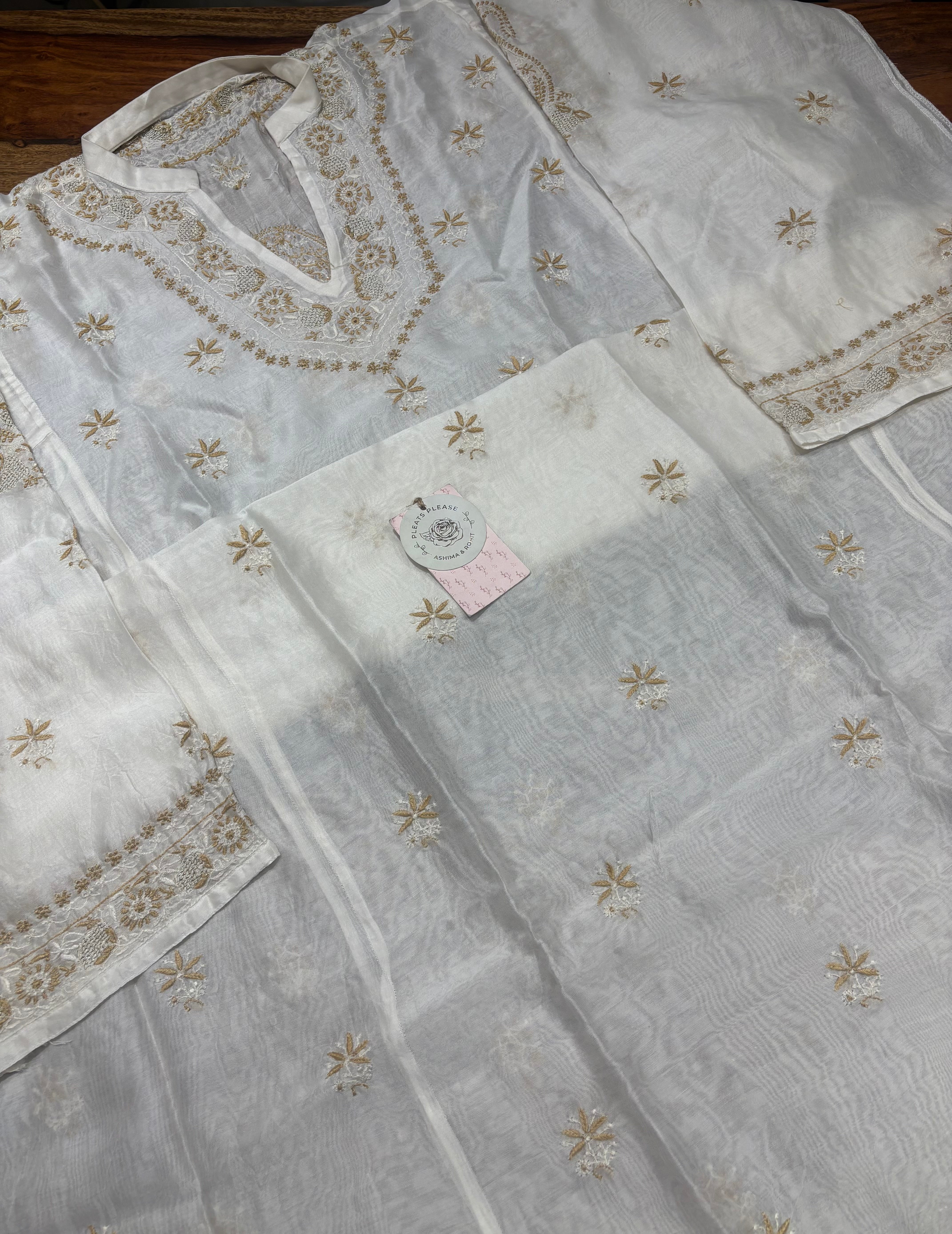 Dyeable Chanderi Silk Chikankari Kurta Choga