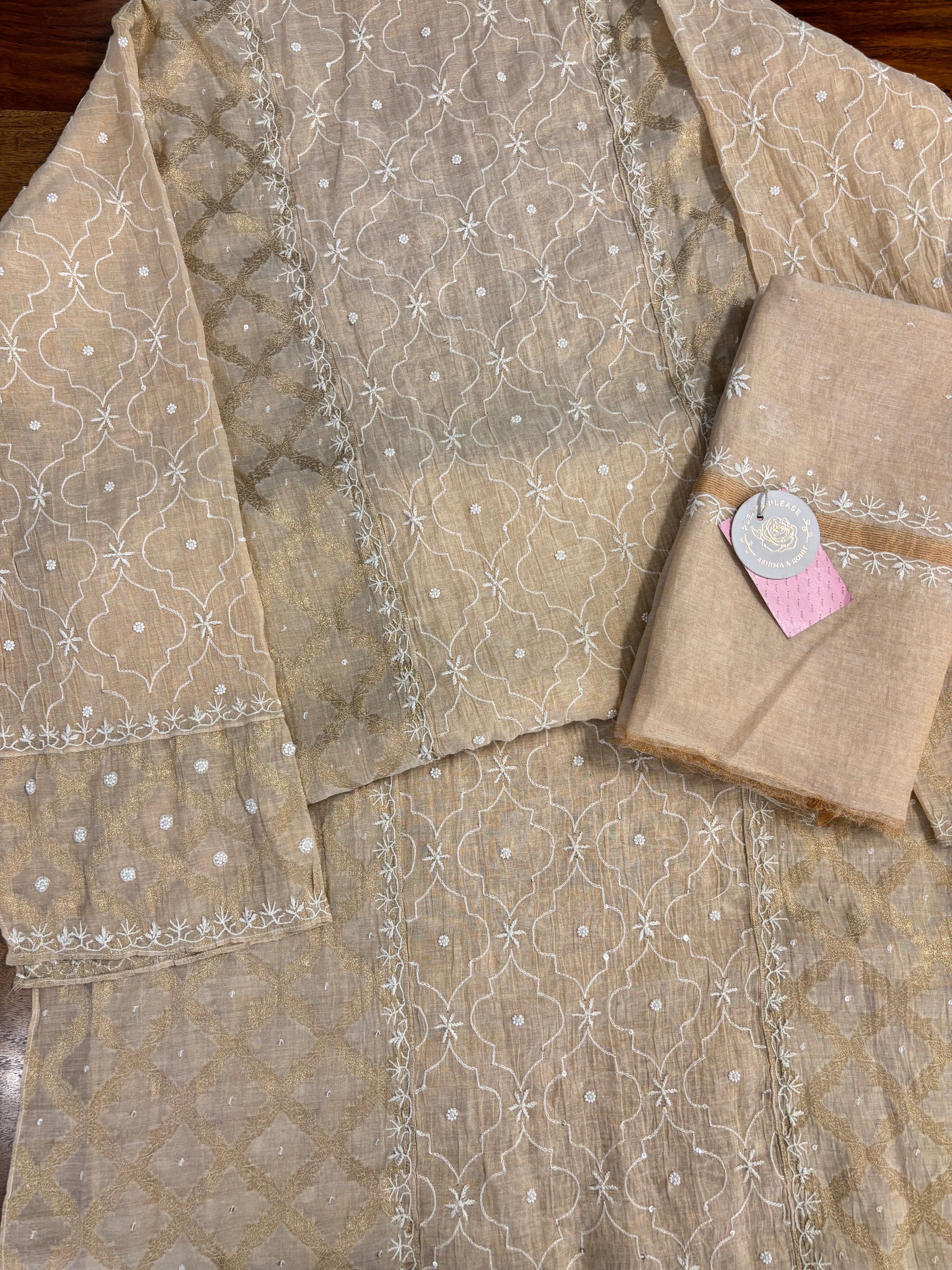 Dyeable Pure Tissue Banarasi Chikankari Kurta & Dupatta