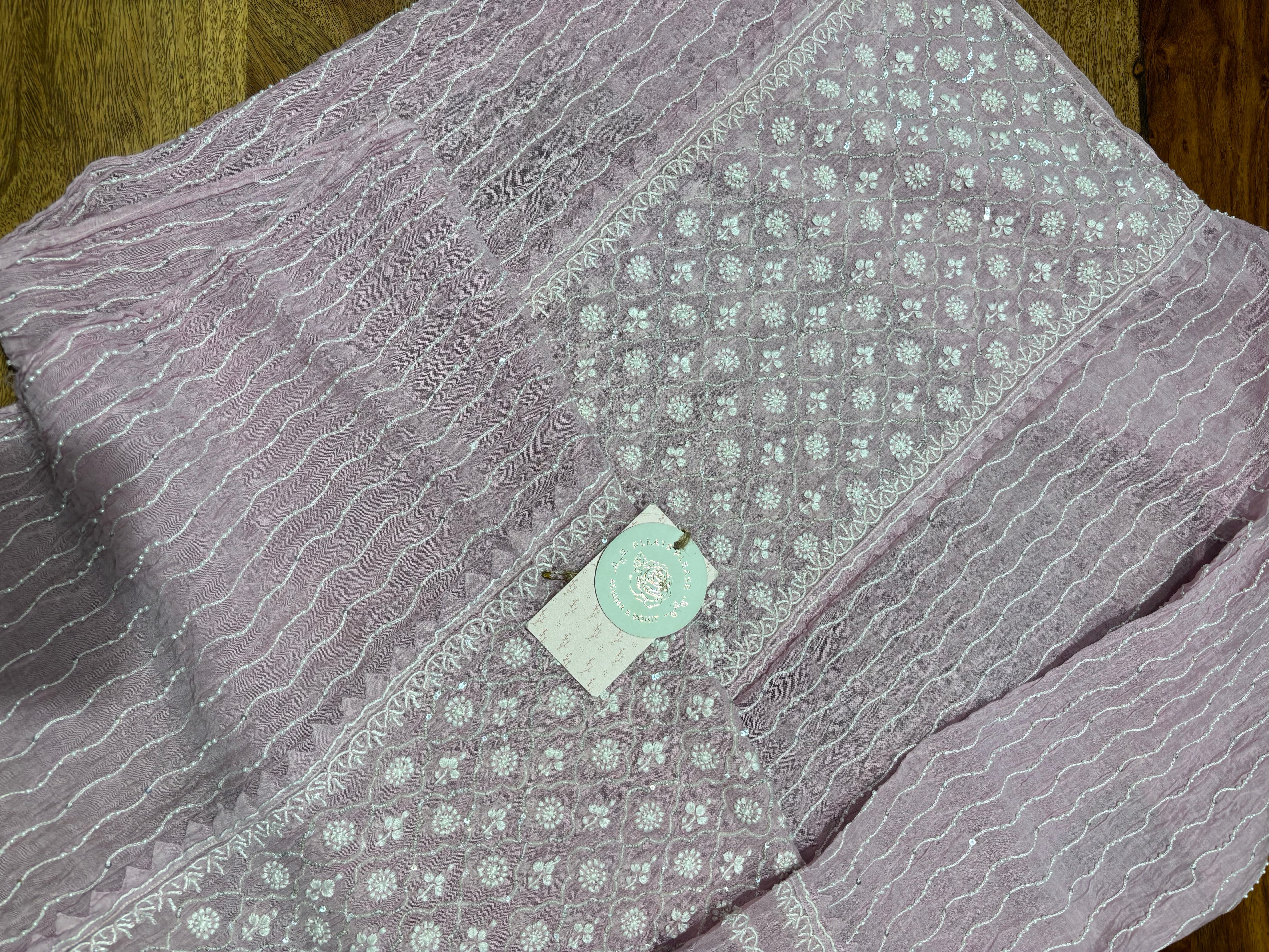 Lavender Chanderi Mul Chikankari Kurta & Dupatta Set