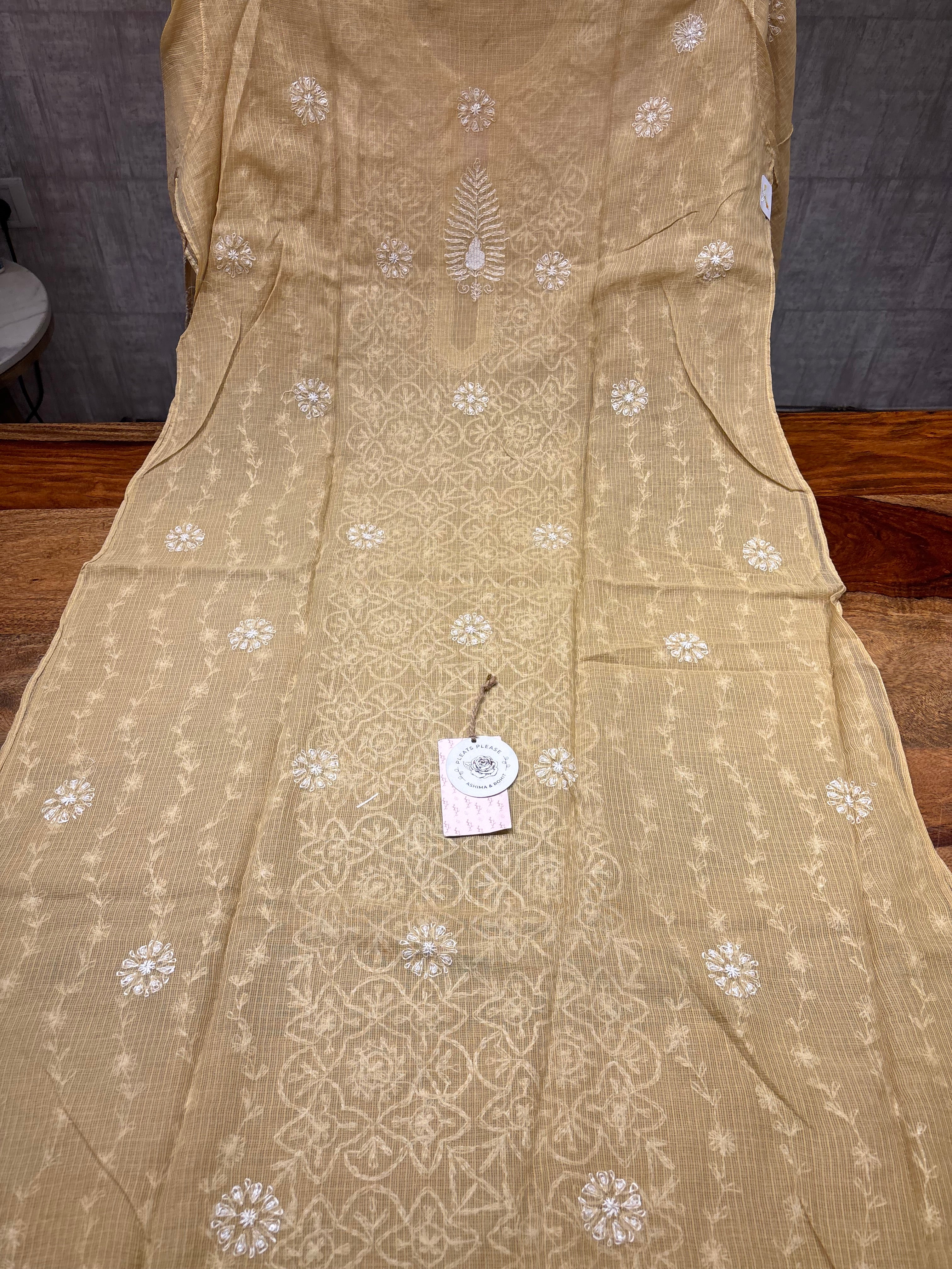 Mud Kota Doria Chikankari Kurta And Dupatta Set