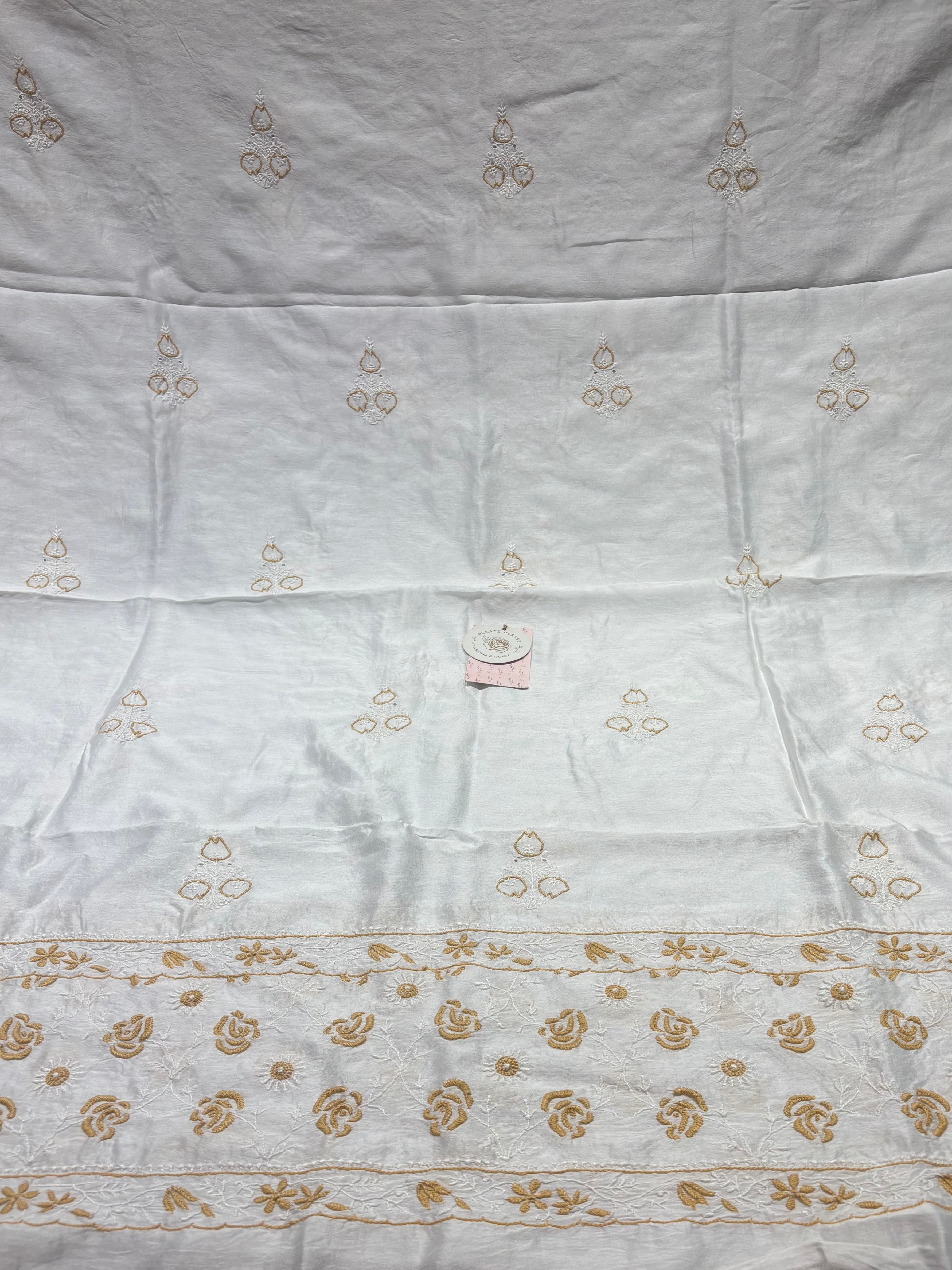 Dyeable Chanderi Silk Chikankari Kurta & Dupatta Set