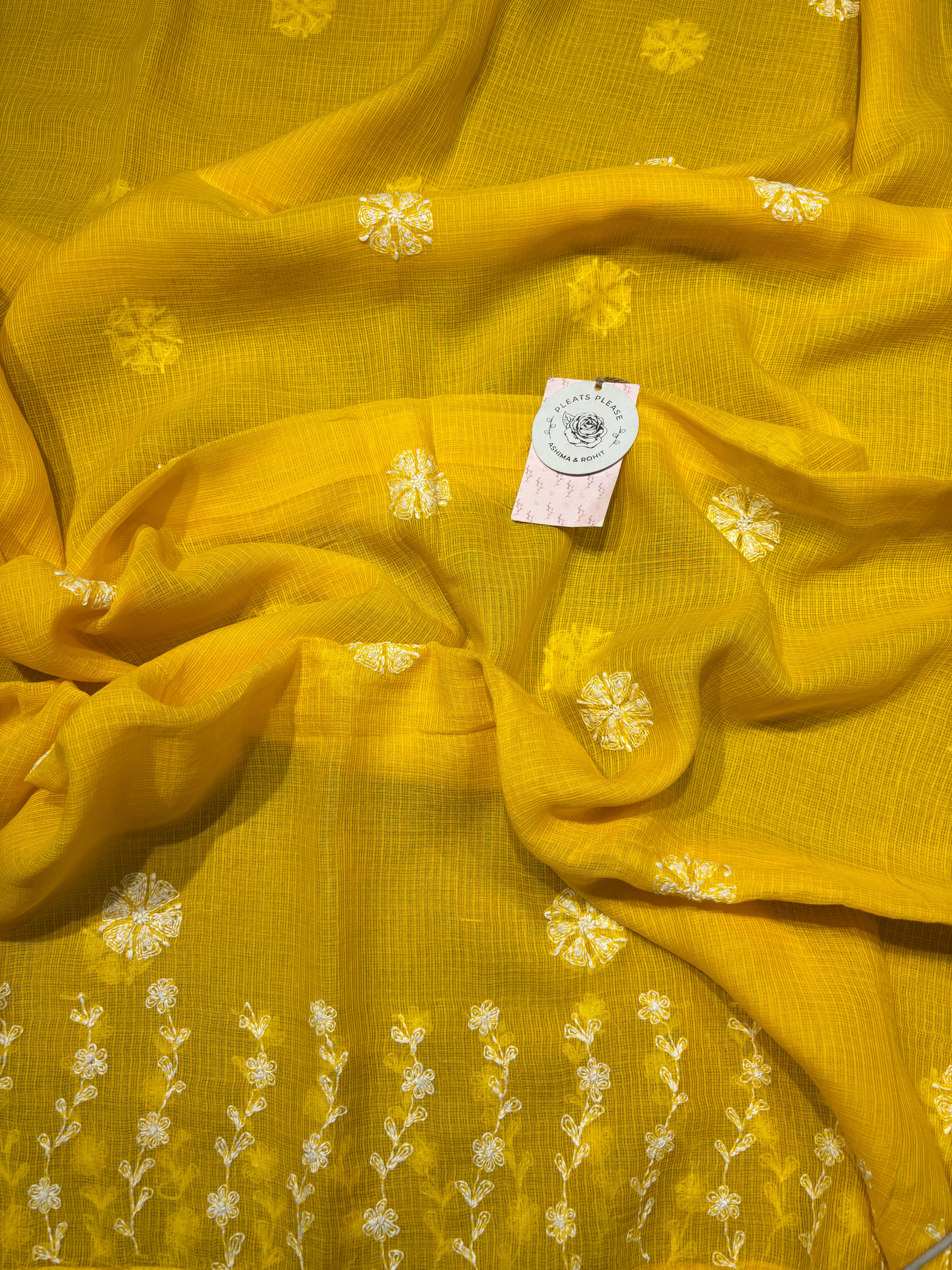 Yellow Kota Doria Chikankari Kurta and Dupatta