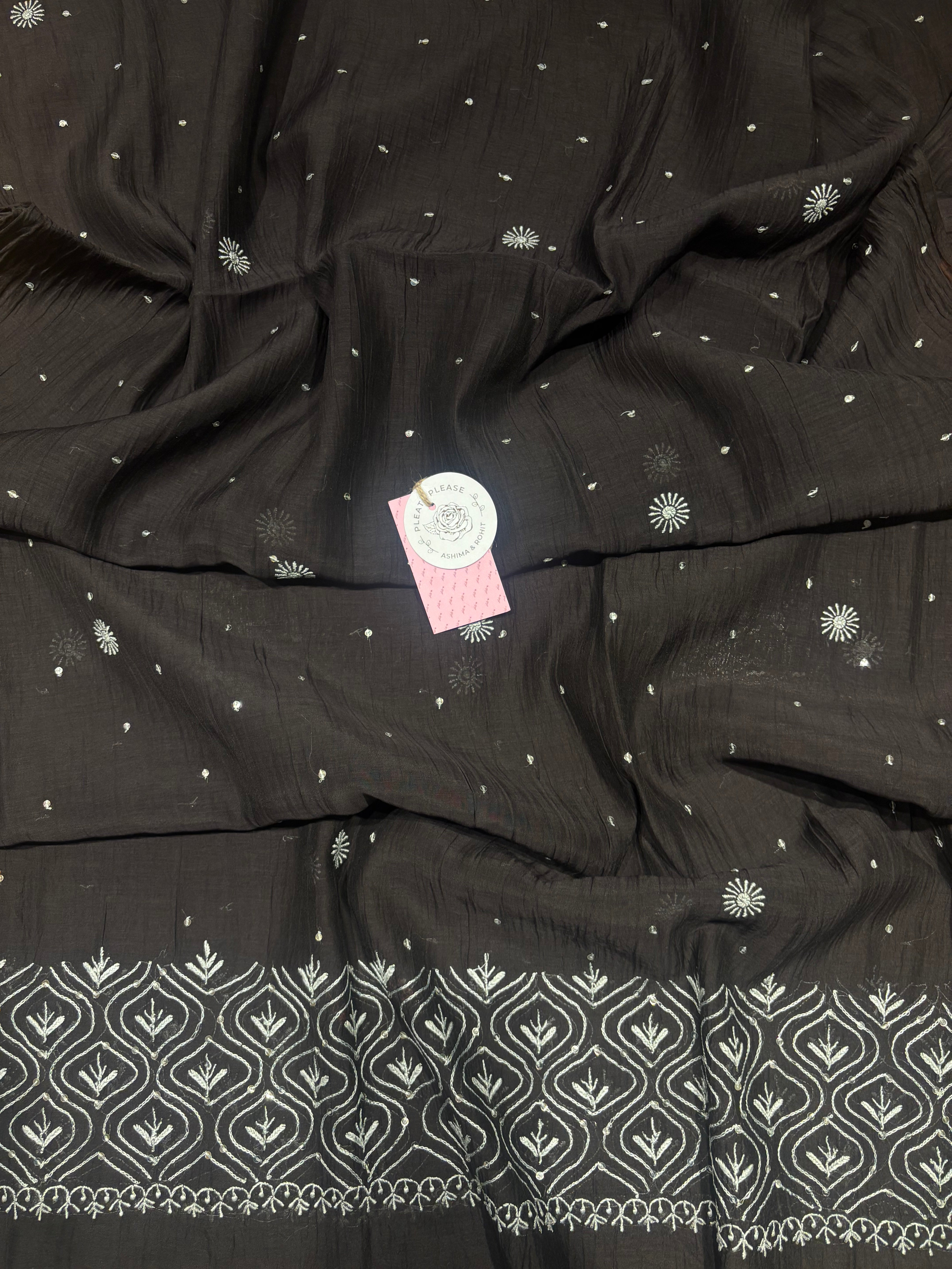 Black Chanderi Mul Chikankari Kurta & Dupatta Set