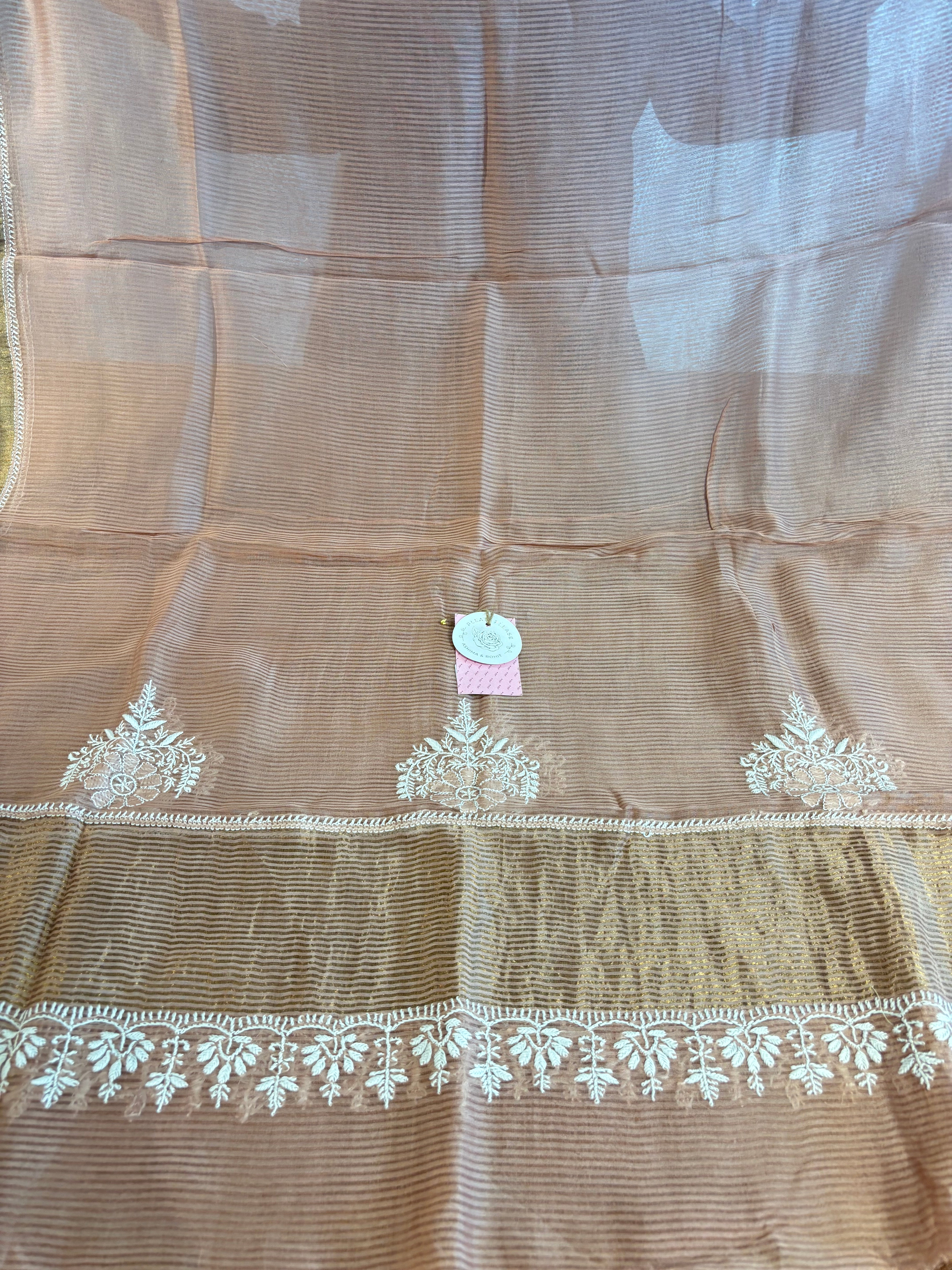 Dusty Peach Chanderi Chikankari Anarkali & Dupatta Set