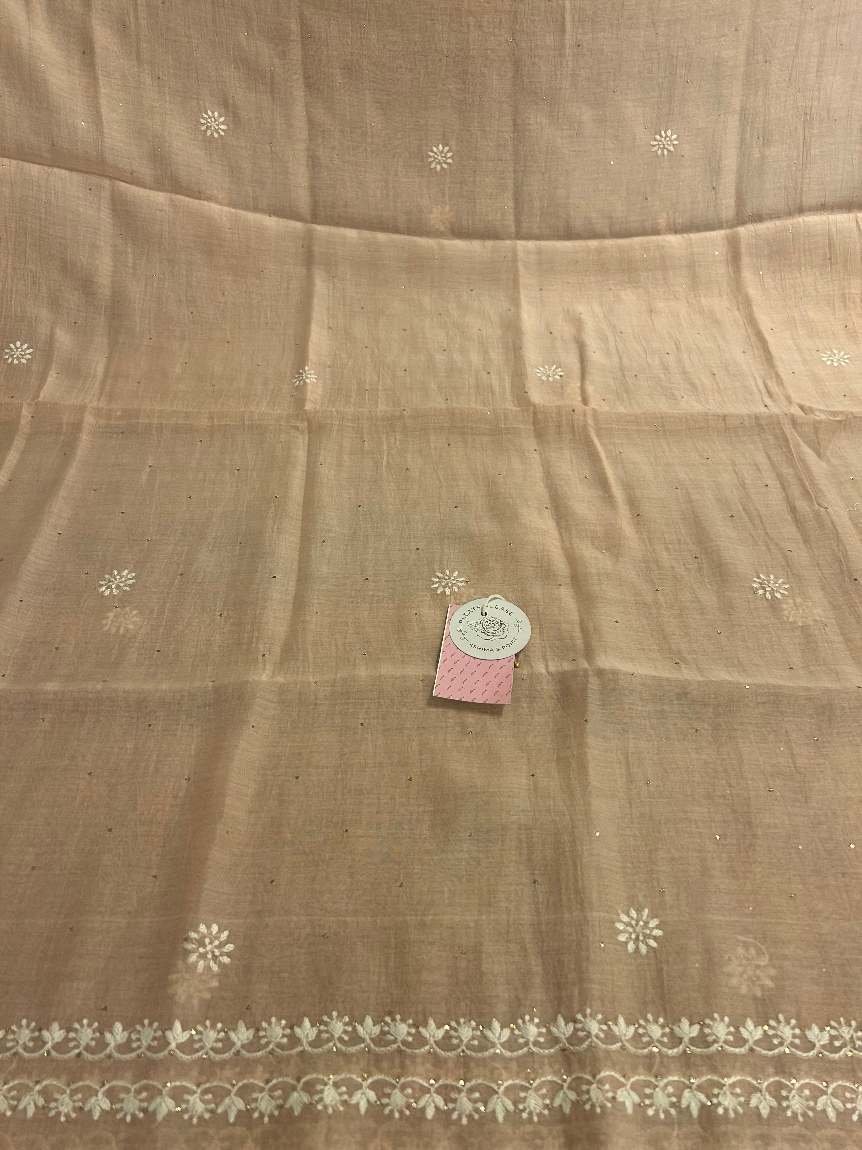 Dusty peach Chanderi Chikankari Mukaish Kurta & Dupatta - Pleats PleaseChikankari