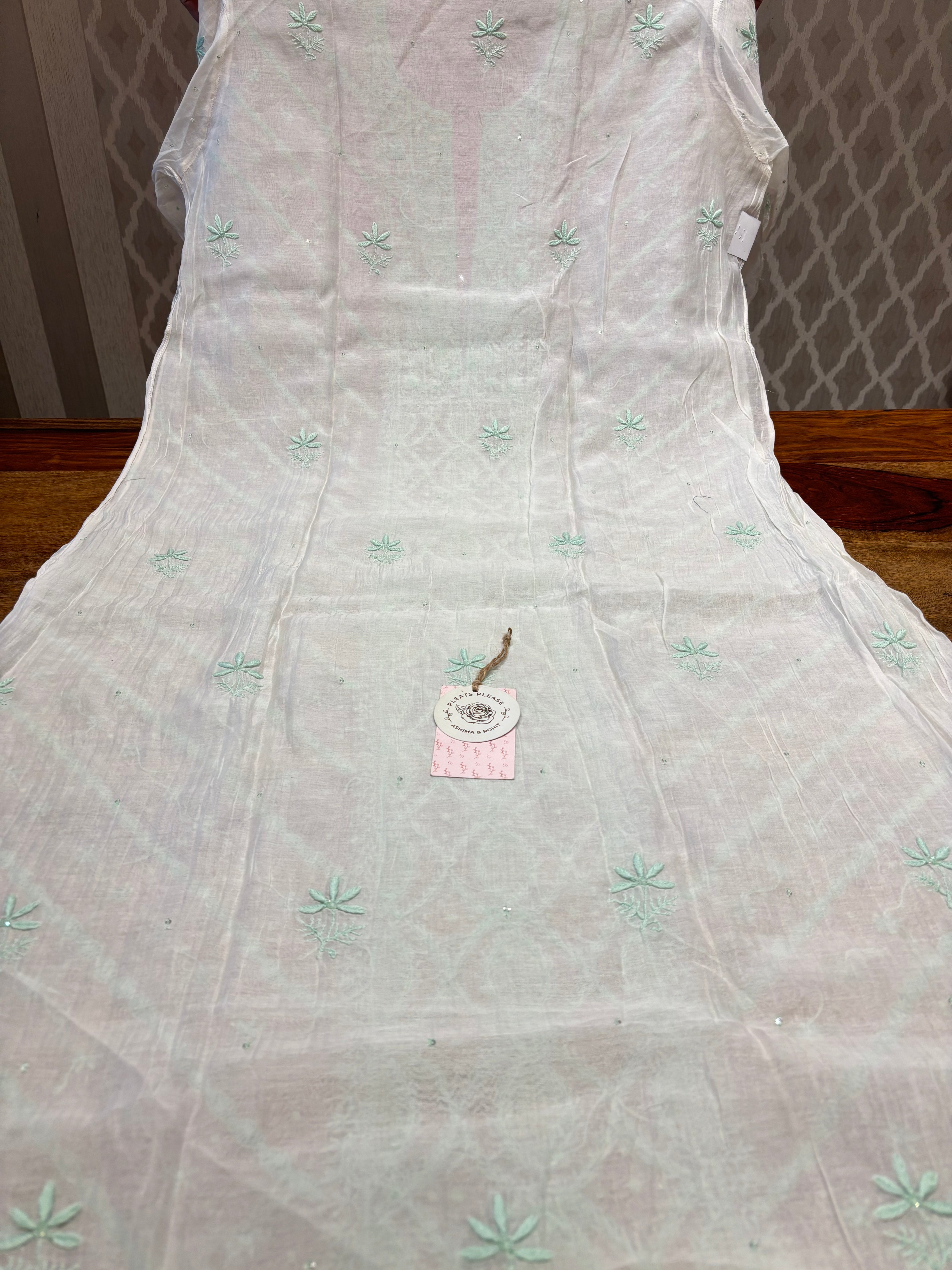 Dyeable Chanderi Mul Chikankari Kurta and Dupatta