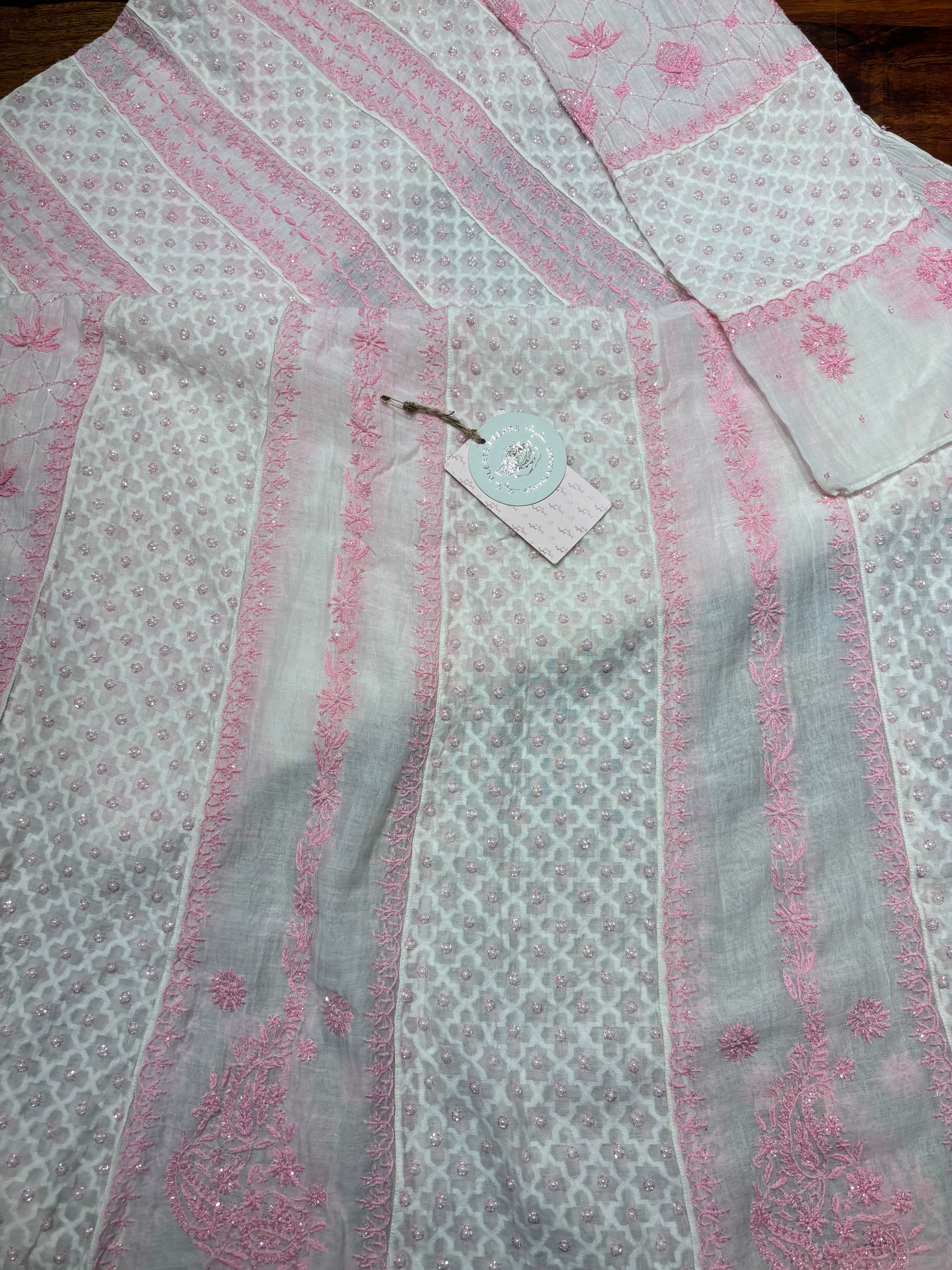 Dyeable Pure Chanderi Mul Chikankari Anarkali & Dupatta Set