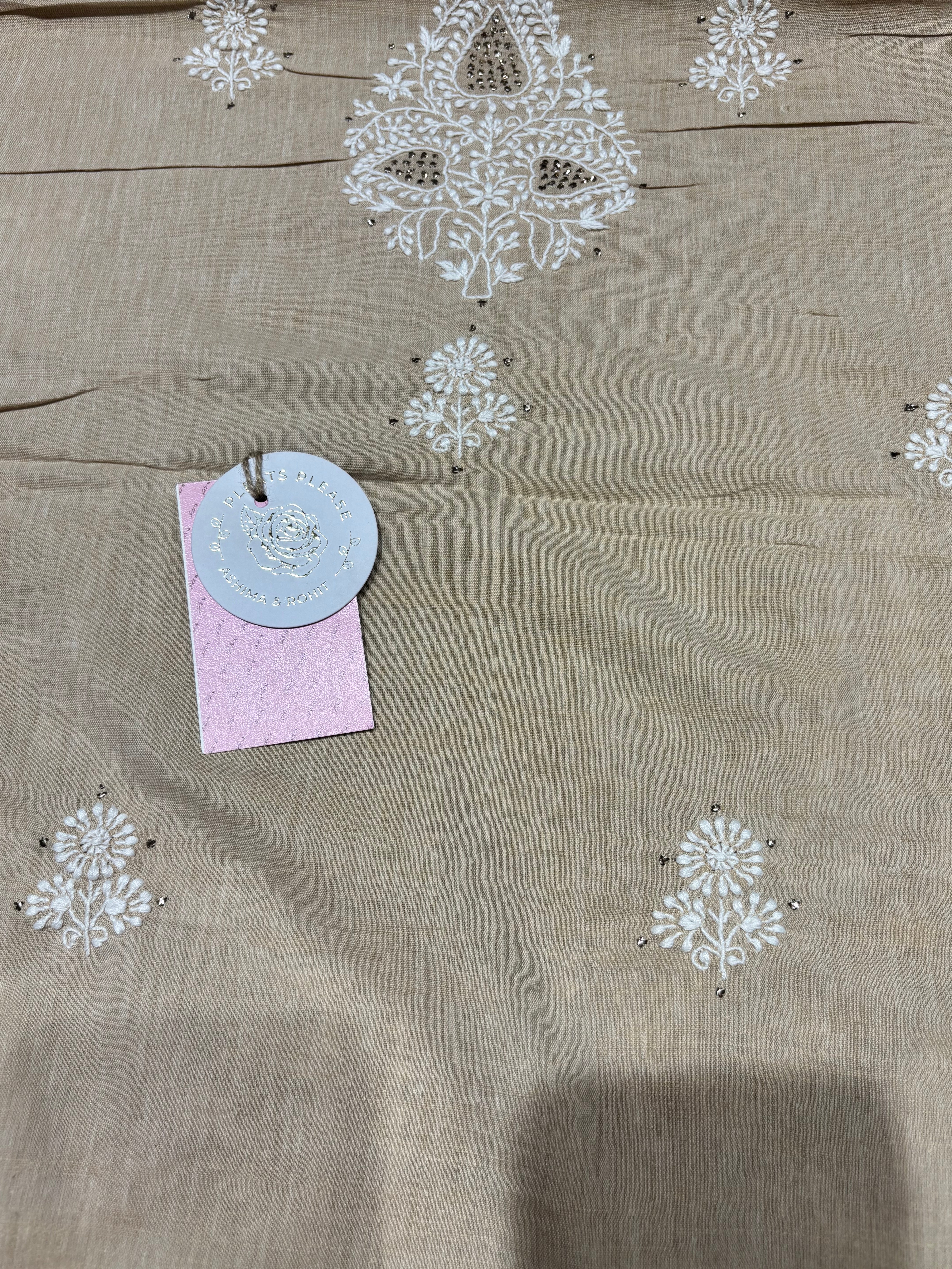 Natural Linen Chikankari & Mukaish Kurta & Dupatta Set