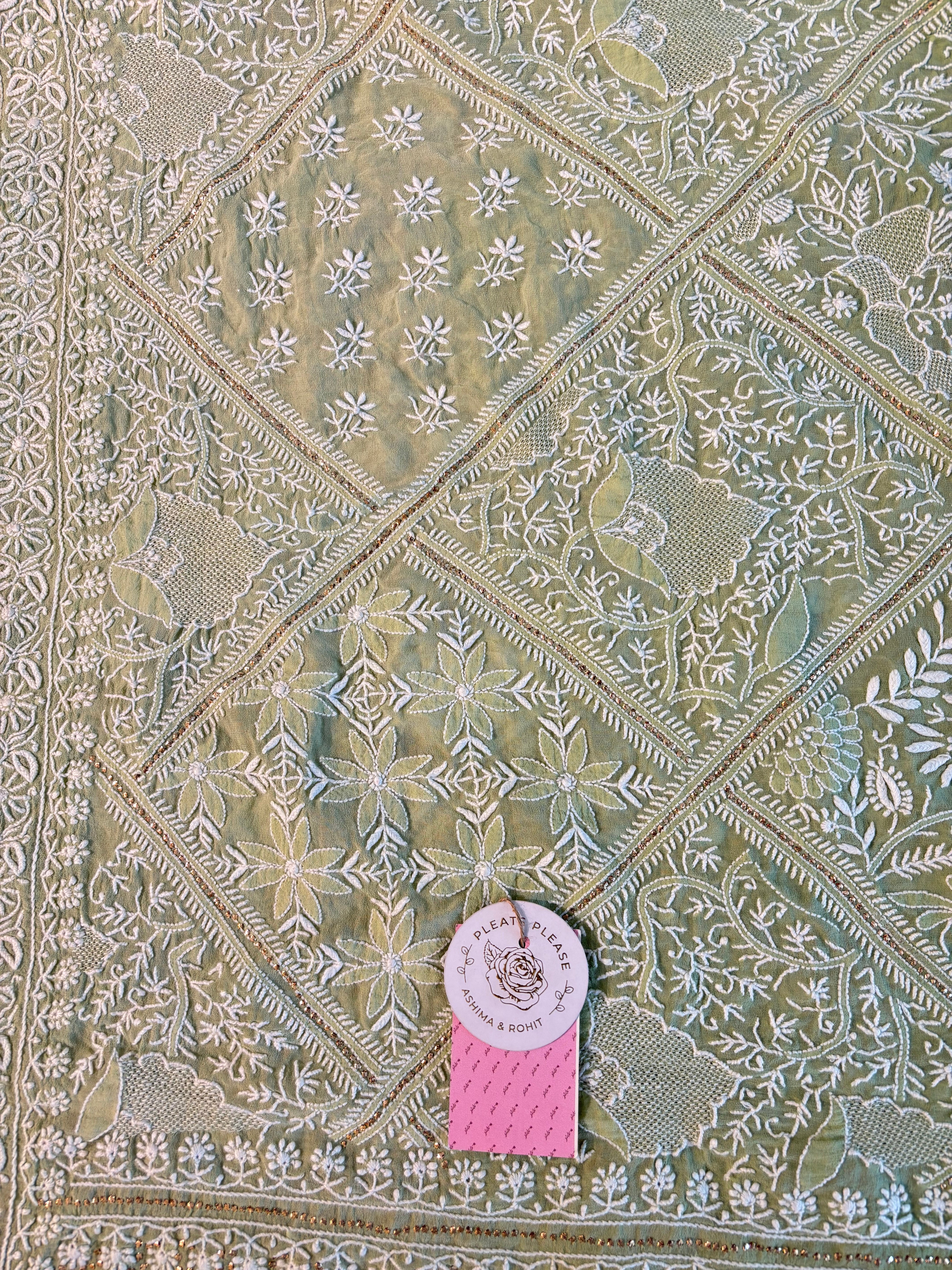 Pastel Green Ombré Chikankari Mukaish Dupatta