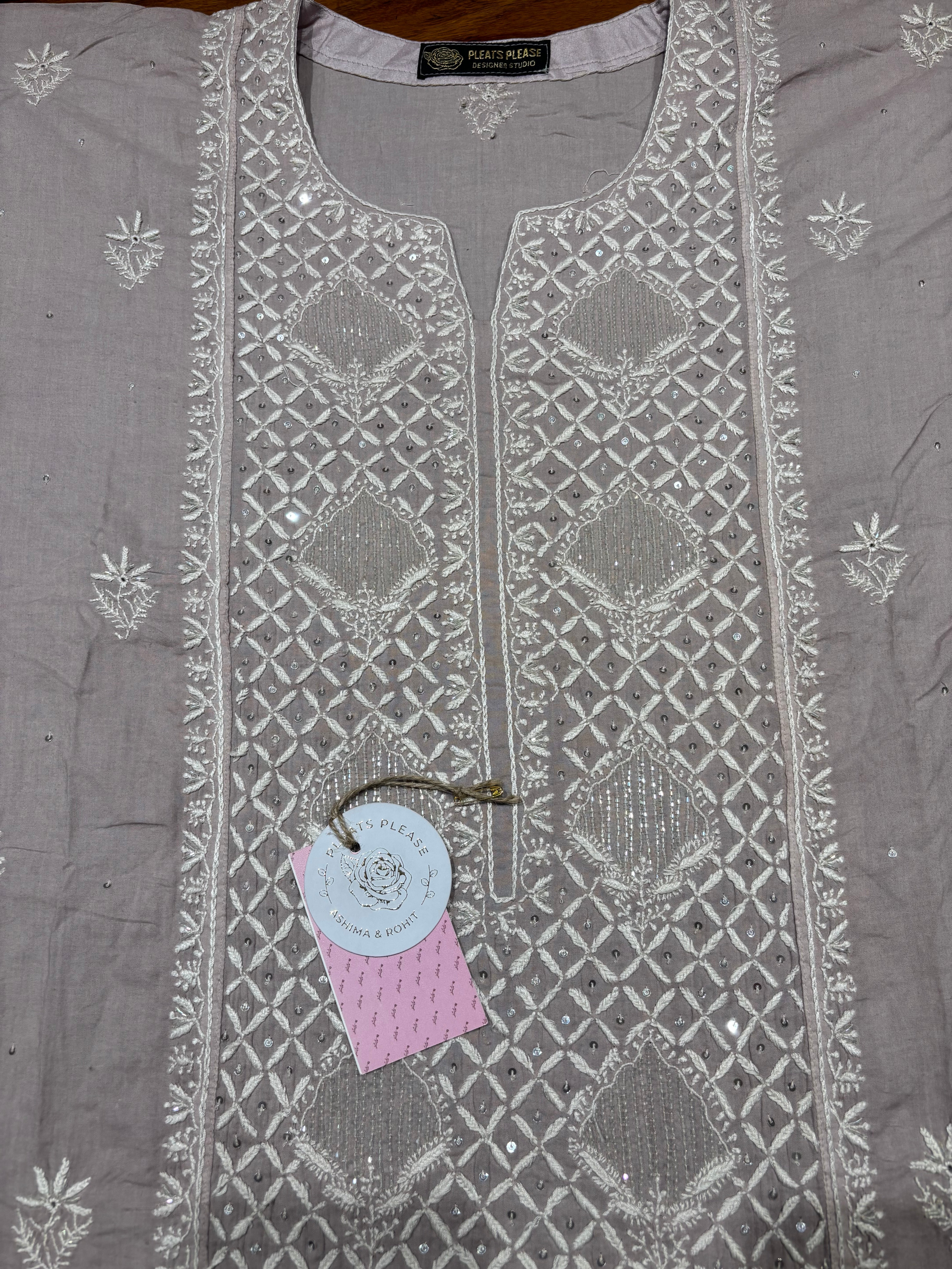 Mauvish Pink Mulmul Chikankari Kurta