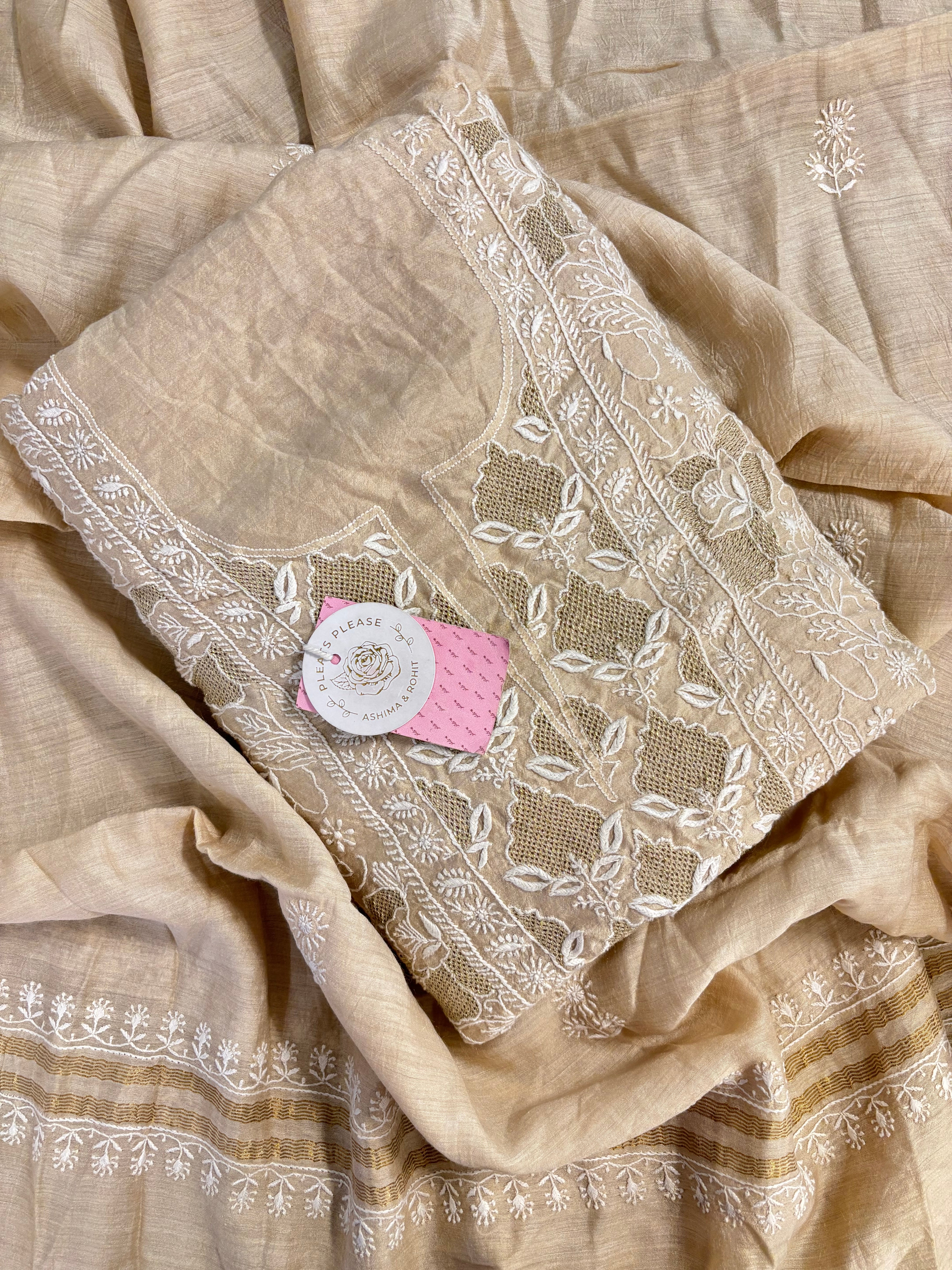 Dyeable Munga Slik Chikankari Kurta & Dupatta - Pleats PleaseChikankari