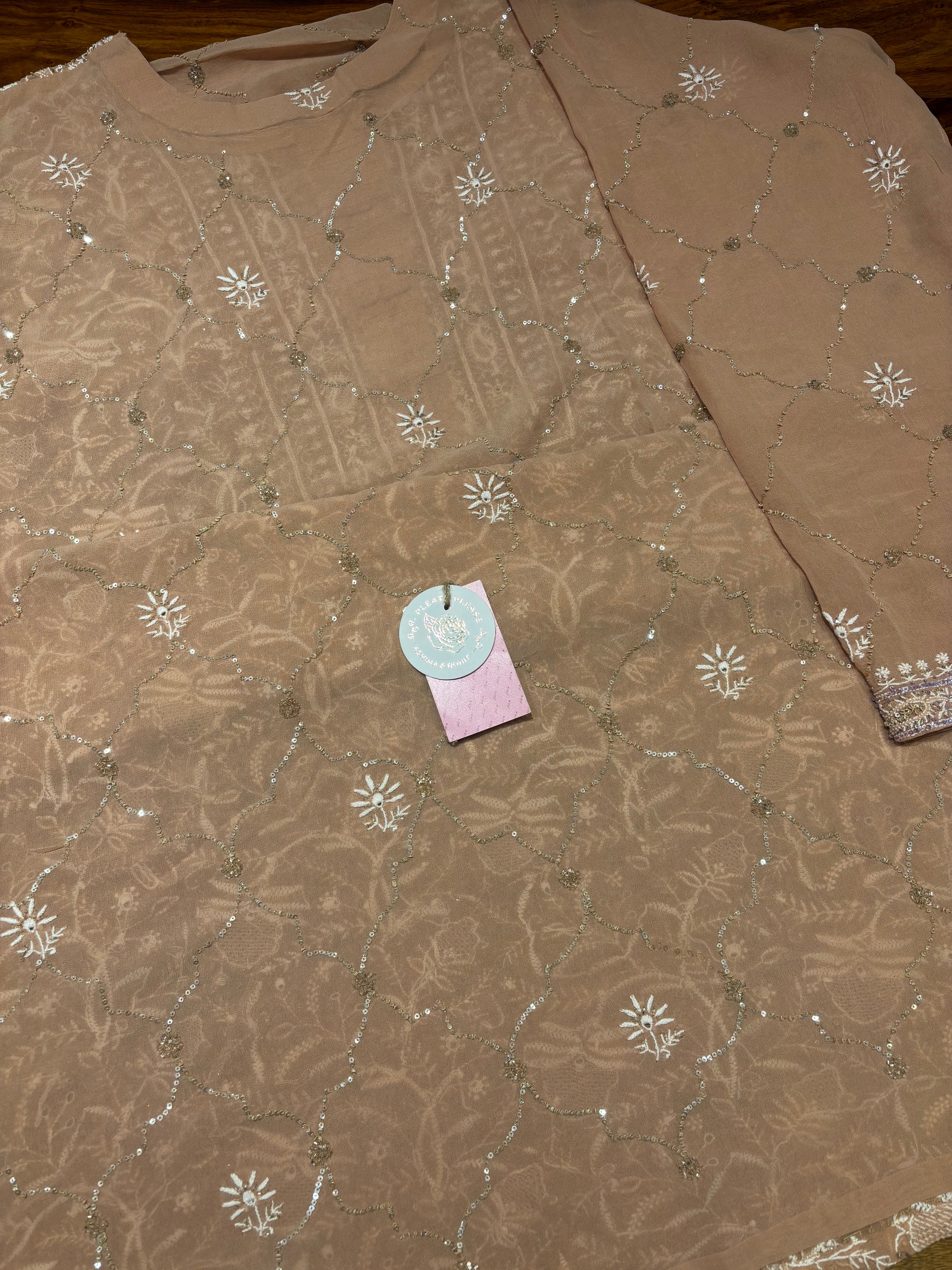 Caramel Brown Pure & Premium Georgette Chikankari Kurta & Dupatta Set