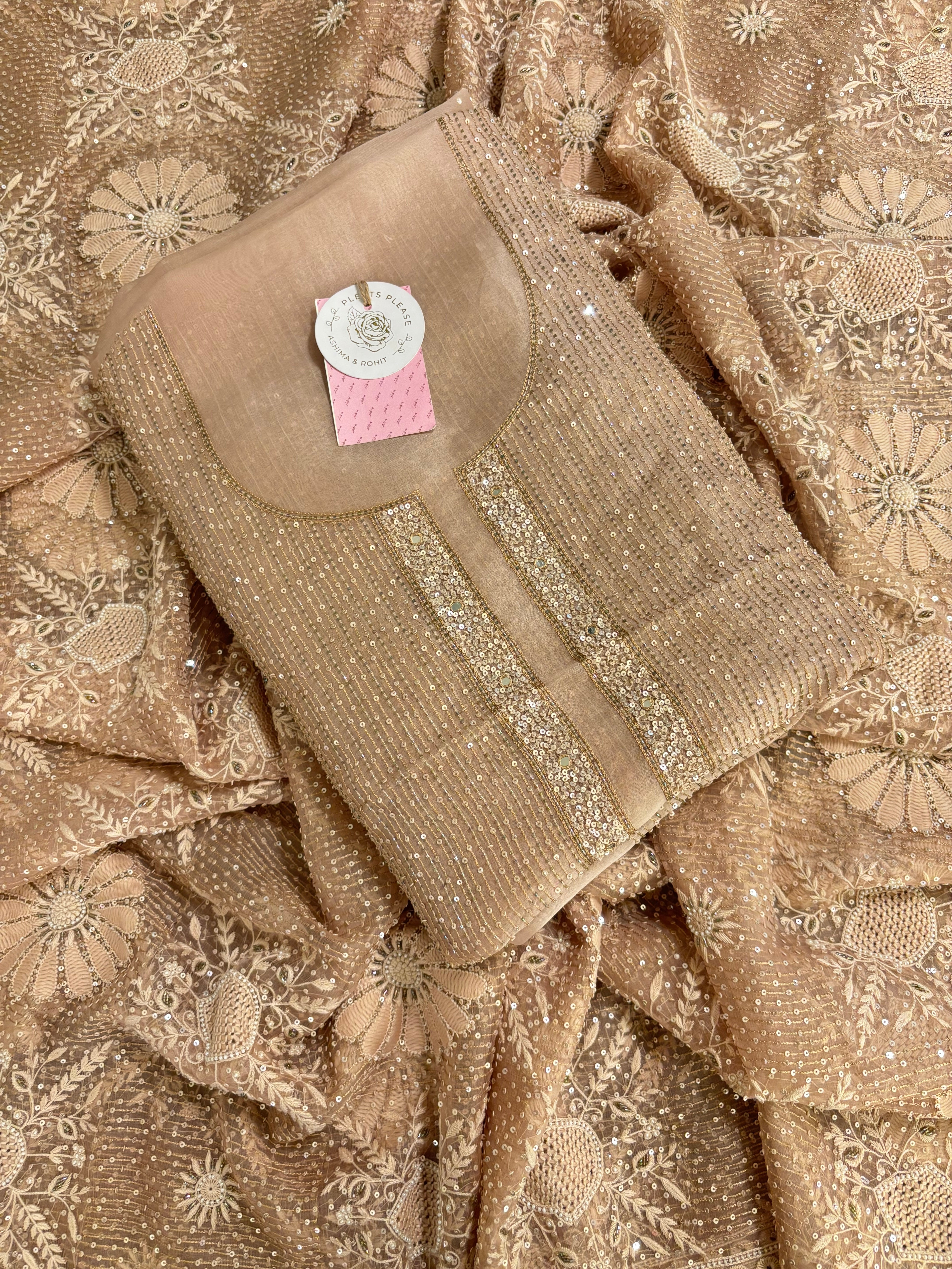 Nude Beige Pure & Premium Organza Chikankari Kurta & Dupatta