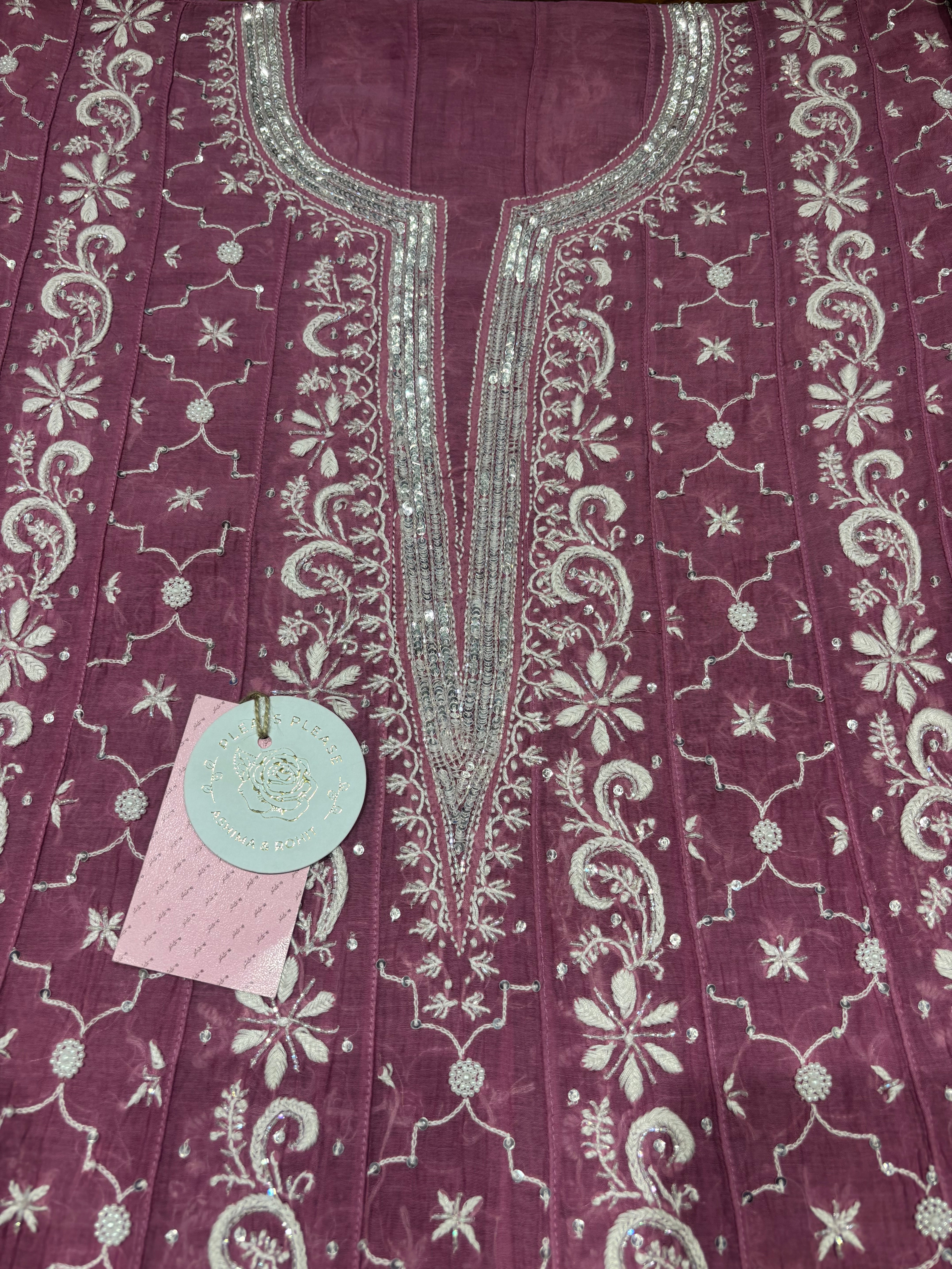Rouge Pink Chanderi Mul Chikankari Anarkali & Dupatta Set