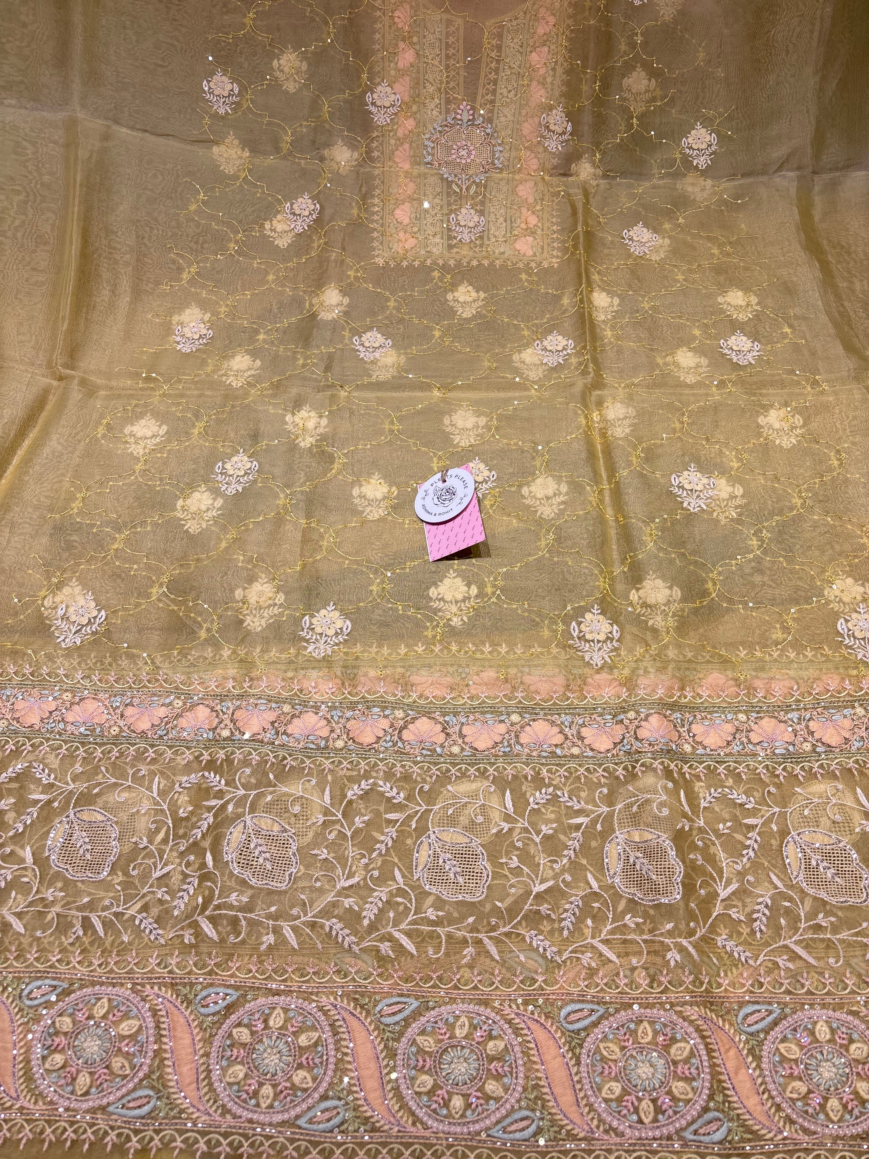 Butter Yellow Pure & Premium Organza Silk Chikankari Kurta & Dupatta Set