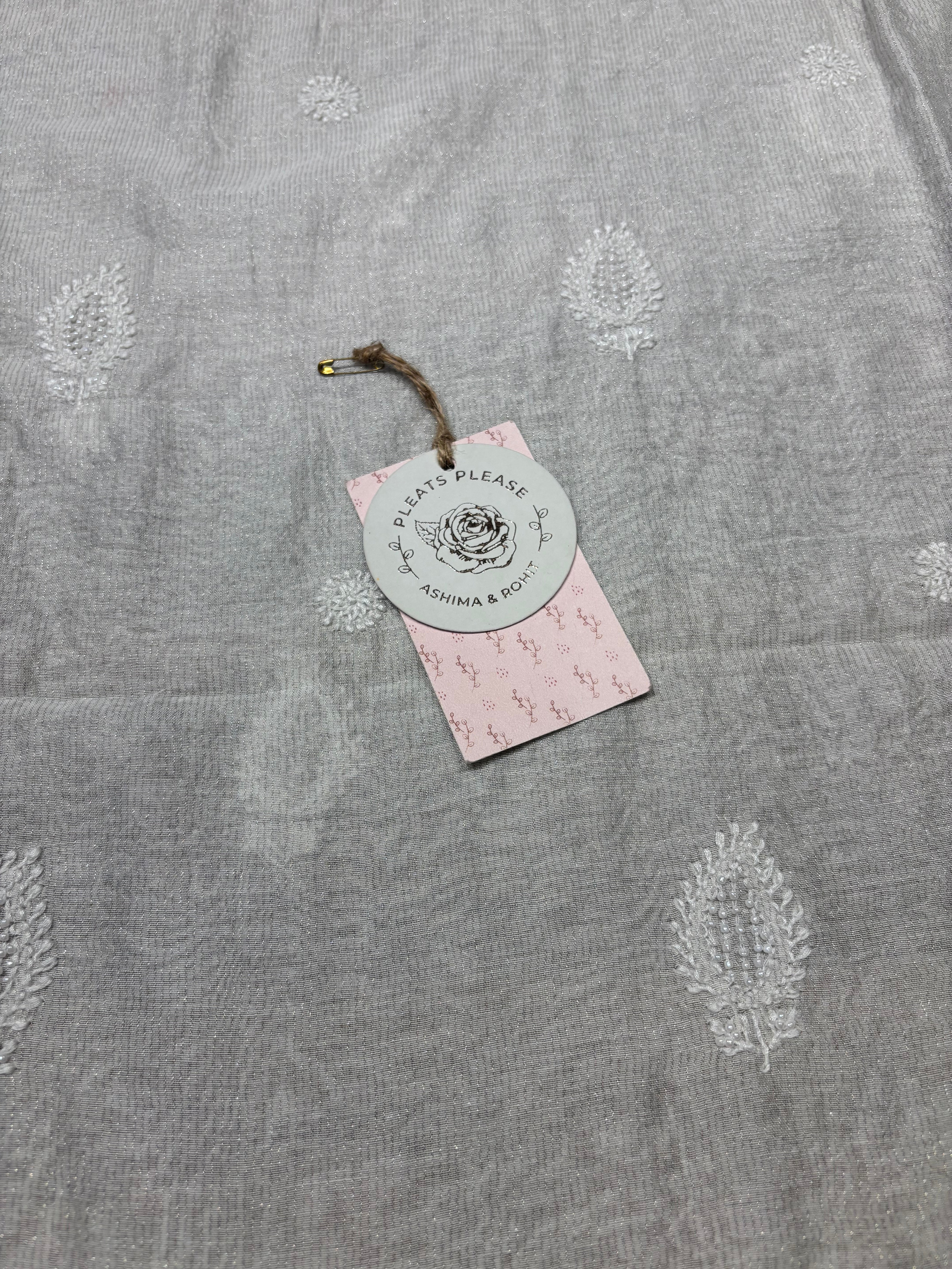 Dyeable Silver Pure And Premium Tissue Chikankari Men’s Kurta Fabric