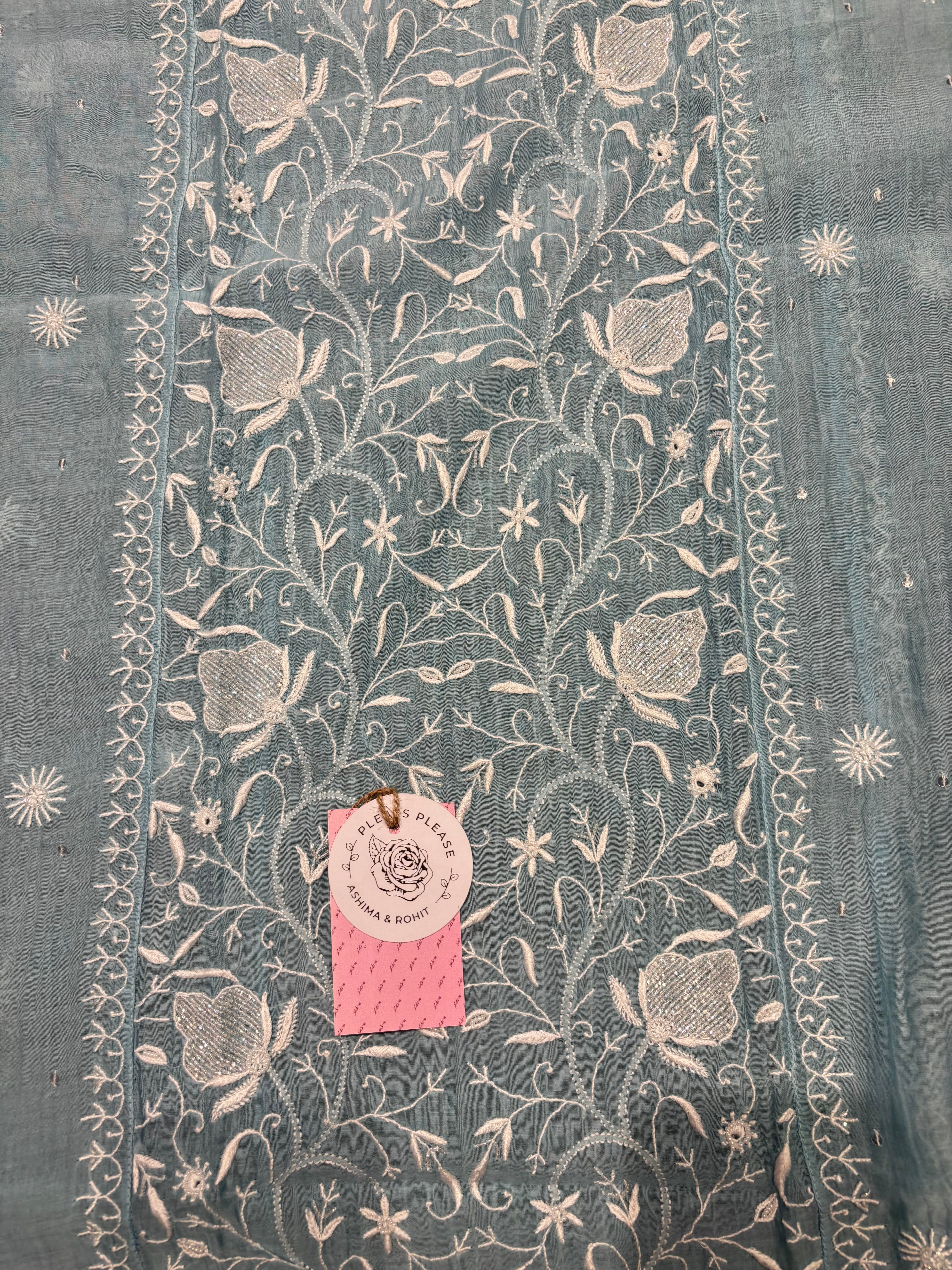 Powder Blue Chanderi Mul Chikankari Kurta and Dupatta Set