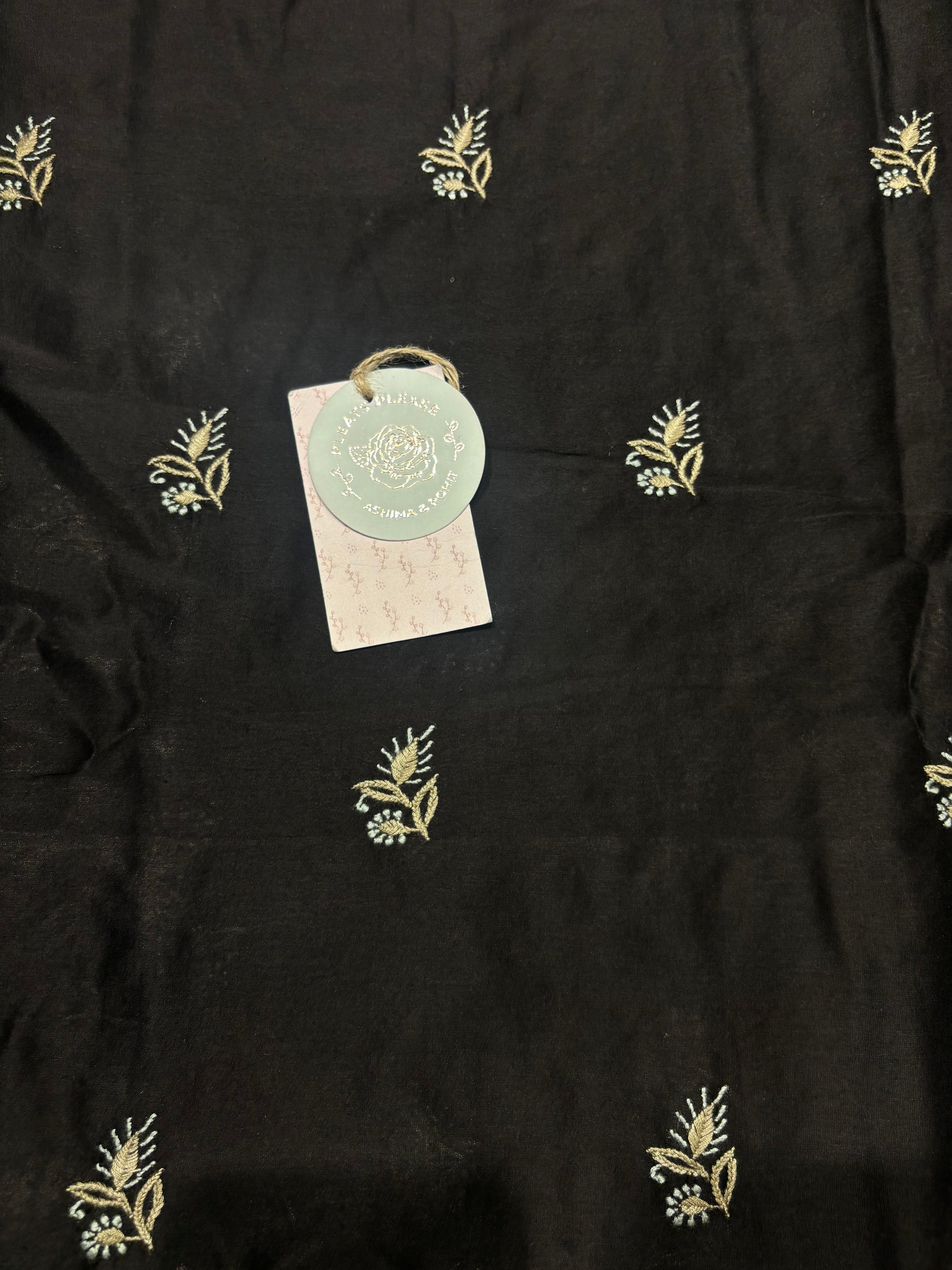 Black Chanderi Silk Chikankari Men’s Kurta Fabric
